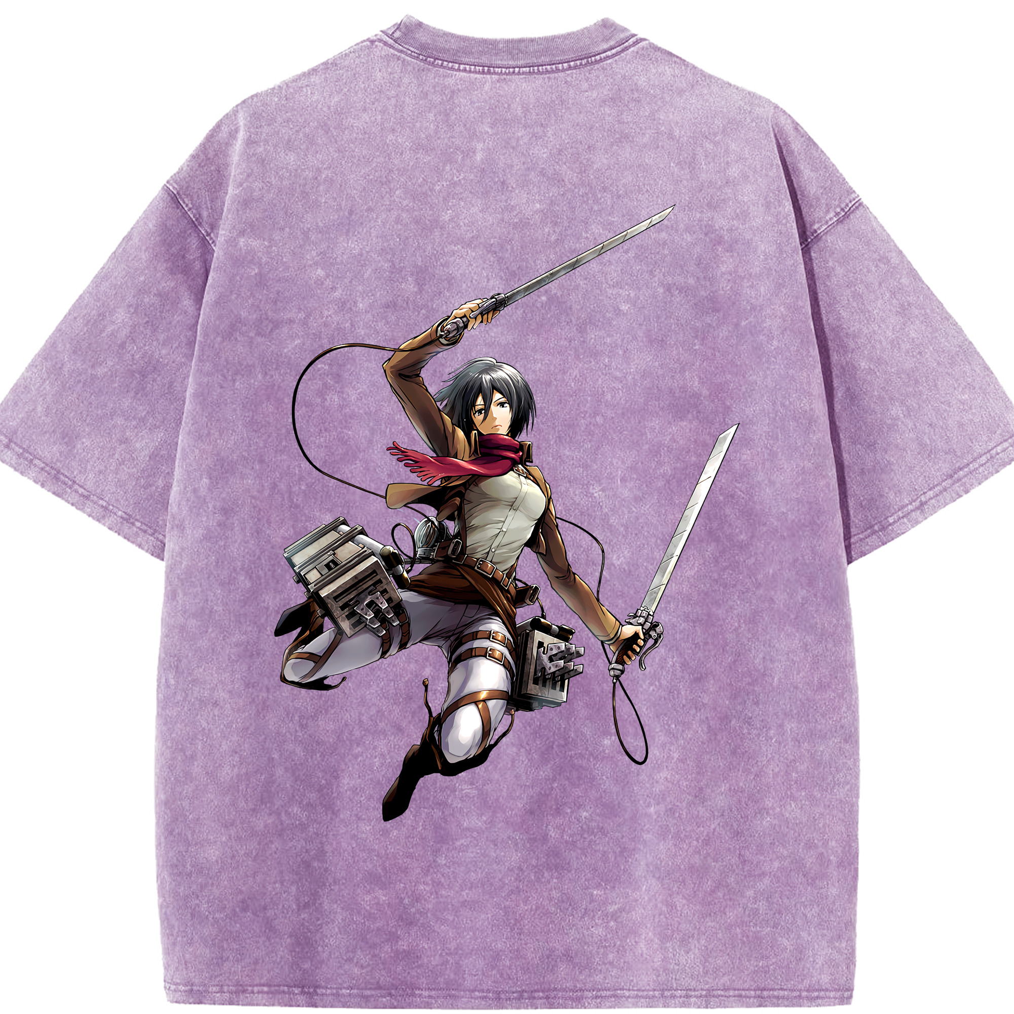 （画像用） 進撃の巨人 ミカサ·アッカーマン Attack on Titan Mikasa Ackerman 綿100% ヴィンテージ風 半袖Tシャツ（背面プリント）