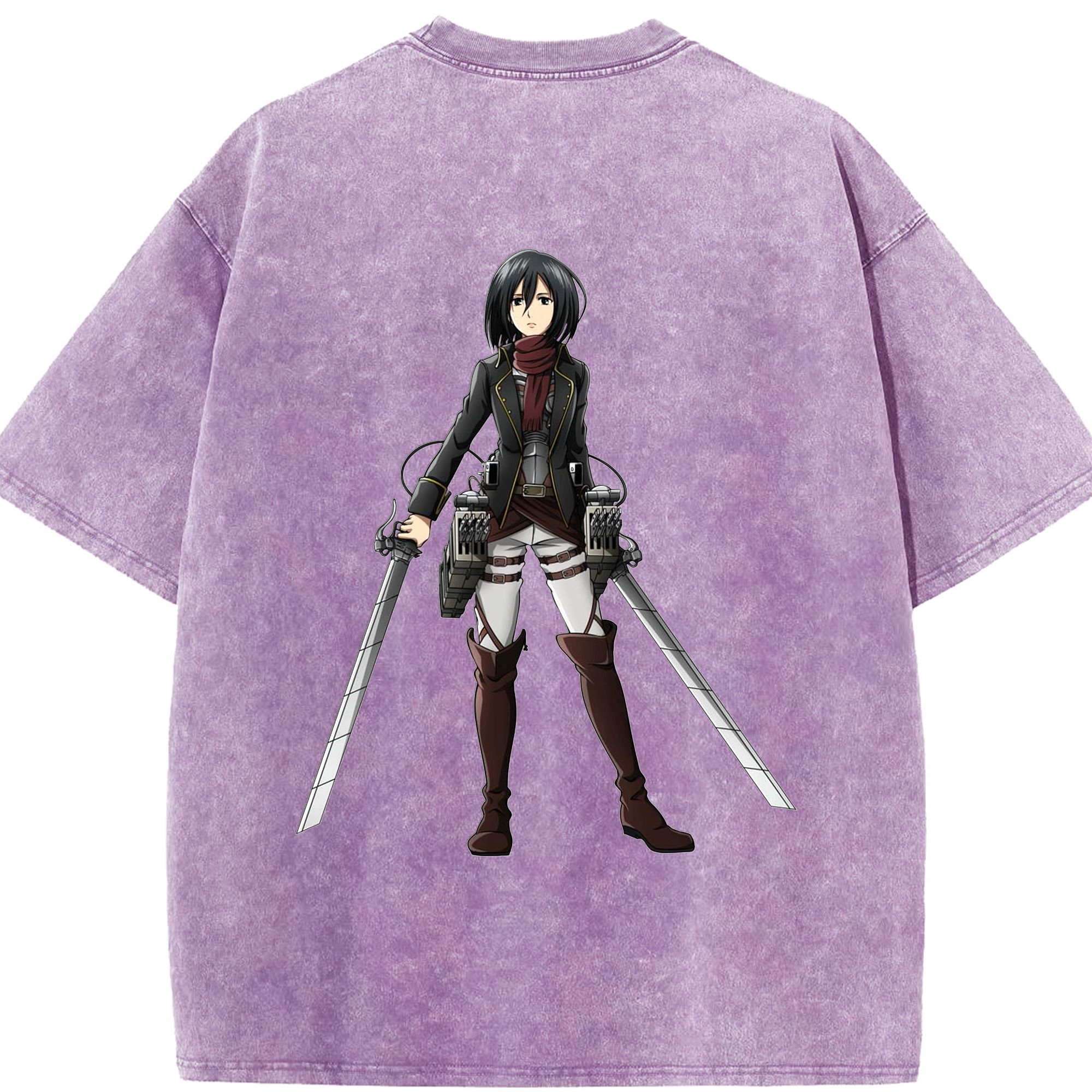 （画像用） 進撃の巨人 ミカサ·アッカーマン Attack on Titan Mikasa Ackerman 綿100% ヴィンテージ風 半袖Tシャツ（背面プリント）