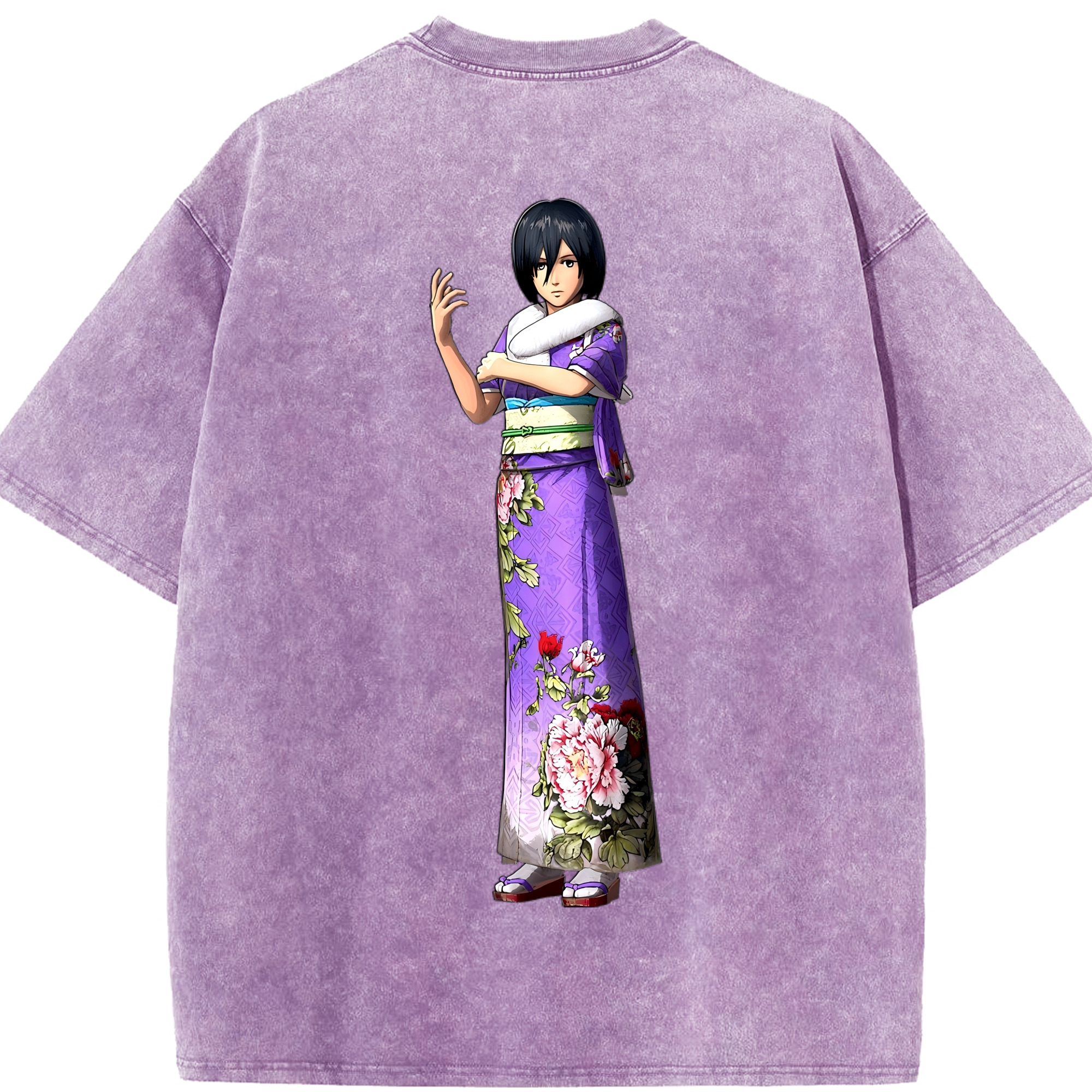（画像用） 進撃の巨人 ミカサ·アッカーマン Attack on Titan Mikasa Ackerman 綿100% ヴィンテージ風 半袖Tシャツ（背面プリント）