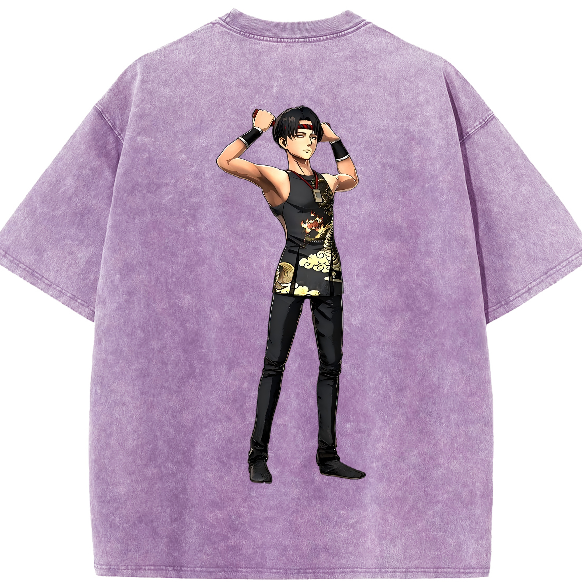 （画像用） 進撃の巨人 リヴァイ·アッカーマン Attack on Titan Levi Ackerman 綿100% ヴィンテージ風 半袖Tシャツ（背面プリント）