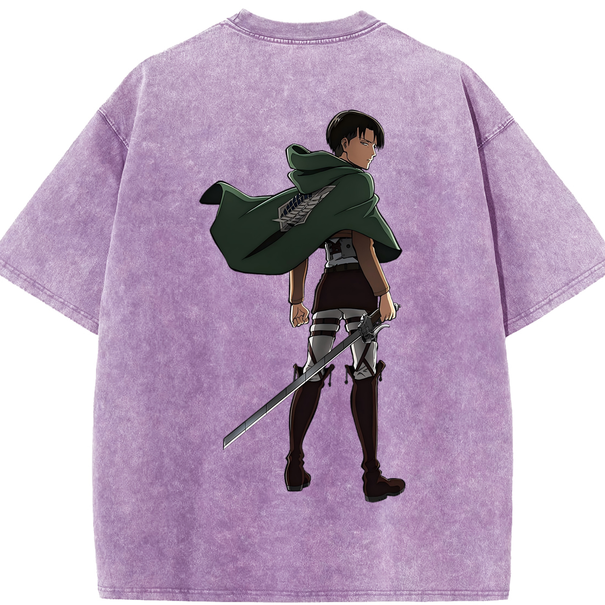 （画像用） 進撃の巨人 リヴァイ·アッカーマン Attack on Titan Levi Ackerman 綿100% ヴィンテージ風 半袖Tシャツ（背面プリント）