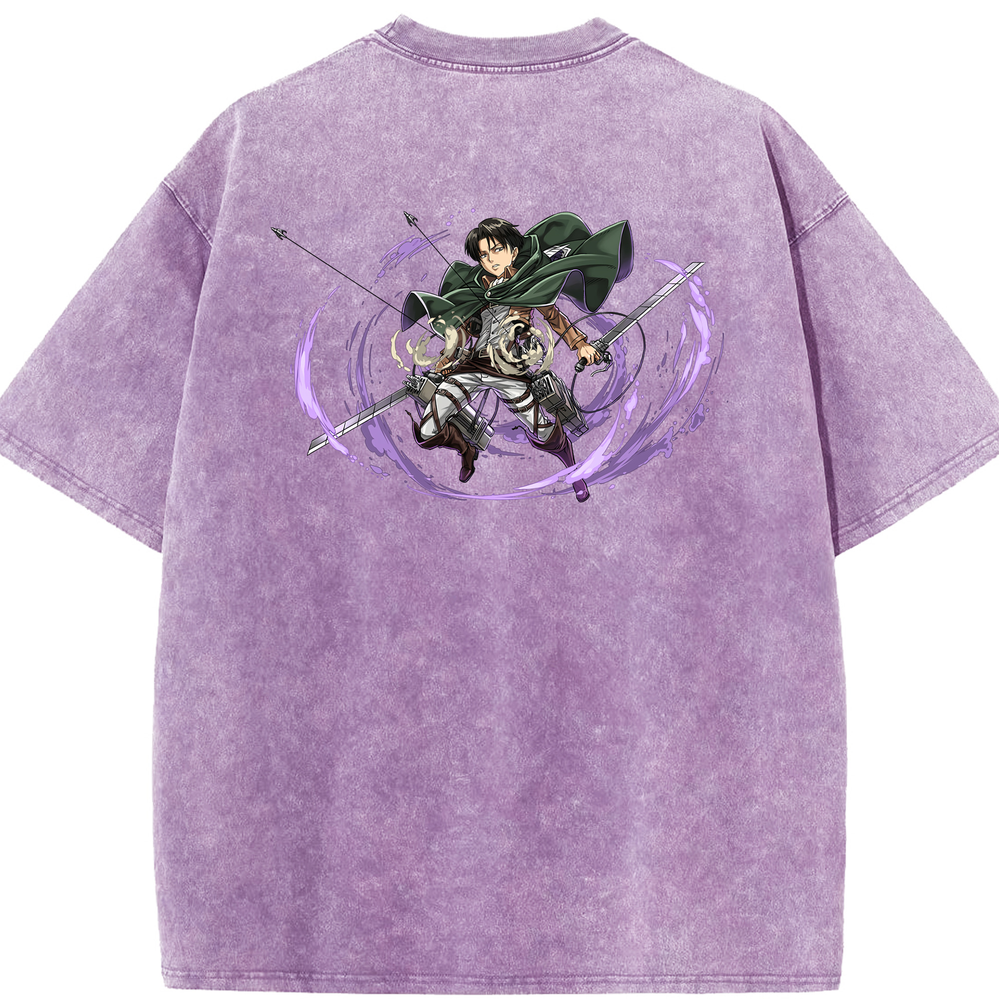 （画像用） 進撃の巨人 リヴァイ·アッカーマン Attack on Titan Levi Ackerman 綿100% ヴィンテージ風 半袖Tシャツ（背面プリント）