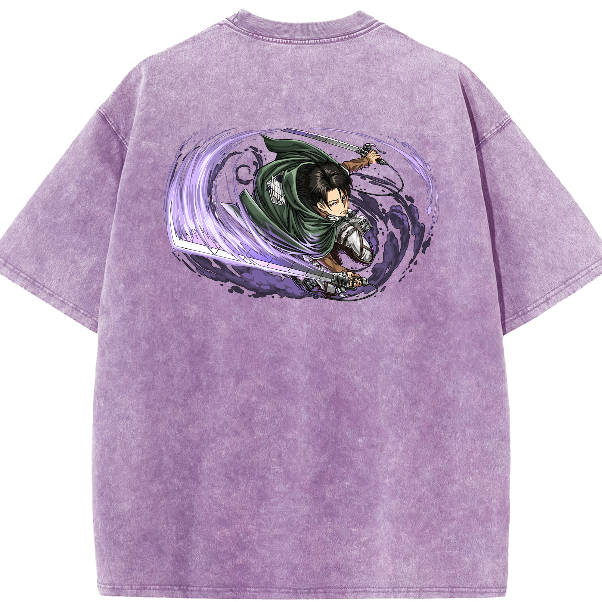 （画像用） 進撃の巨人 リヴァイ·アッカーマン Attack on Titan Levi Ackerman 綿100% ヴィンテージ風 半袖Tシャツ（背面プリント）