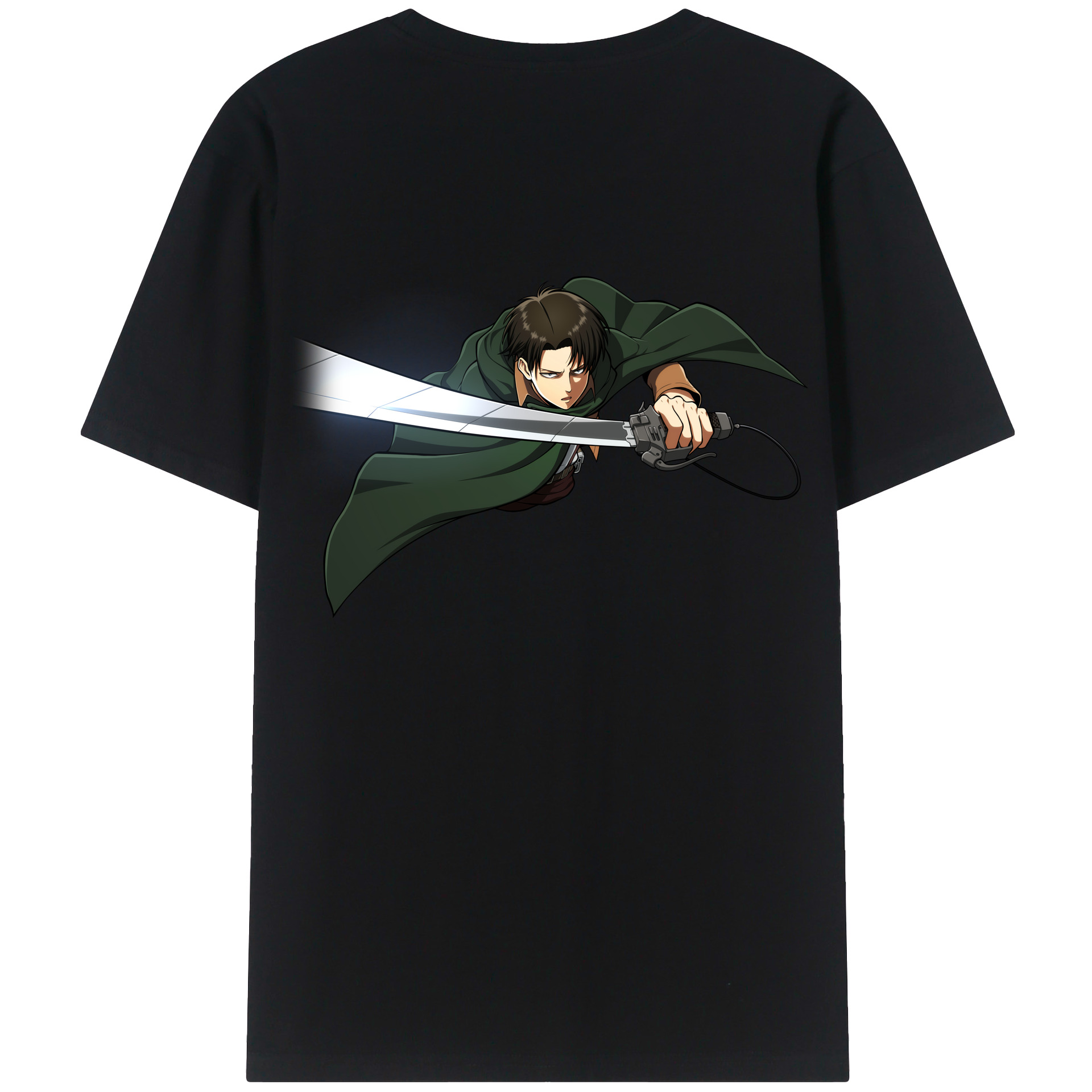 （画像用） 進撃の巨人 リヴァイ·アッカーマン Attack on Titan Levi Ackerman 綿100％ メンズ半袖Tシャツ（バックプリント） 通気性
