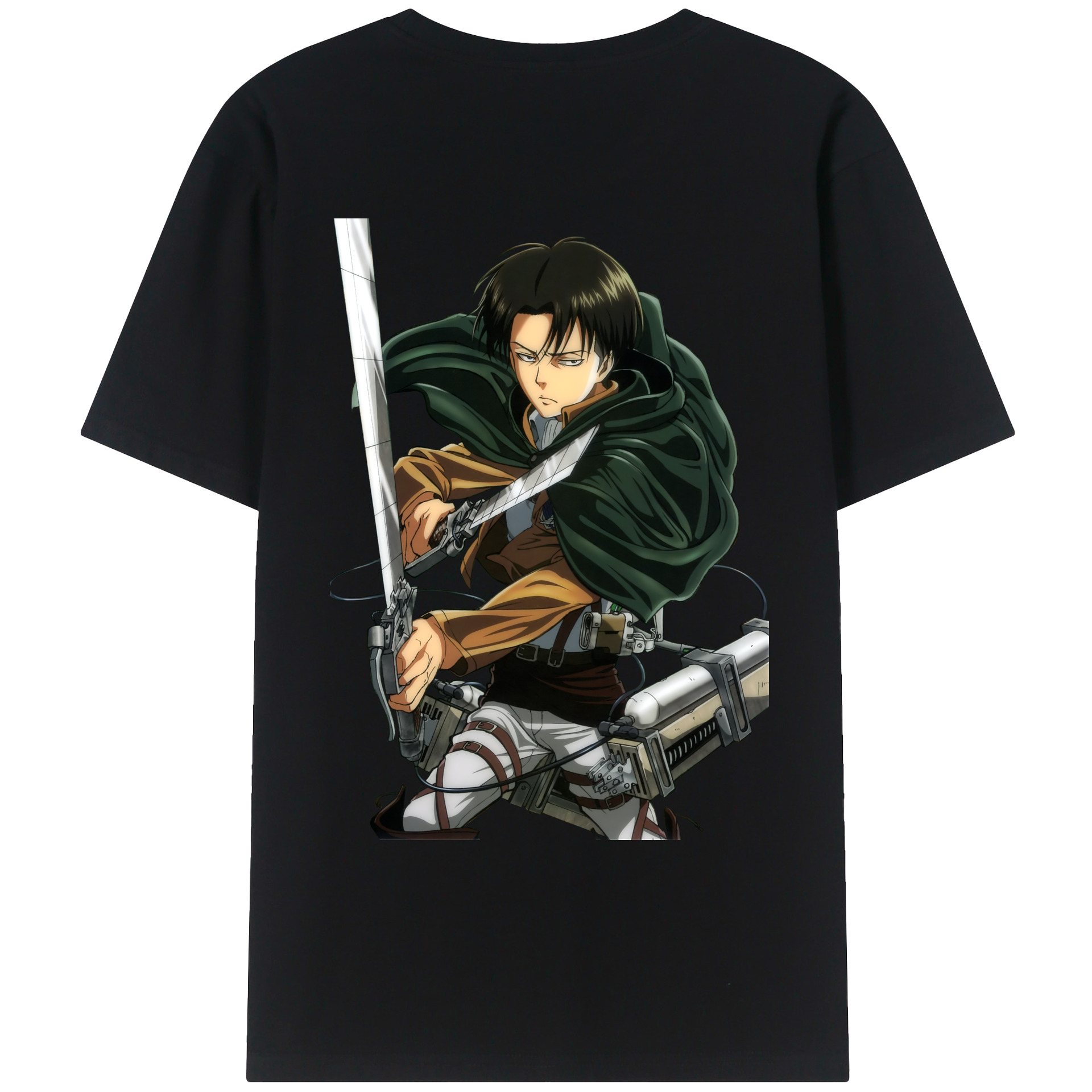 （画像用） 進撃の巨人 リヴァイ·アッカーマン Attack on Titan Levi Ackerman 綿100％ メンズ半袖Tシャツ（バックプリント） 通気性