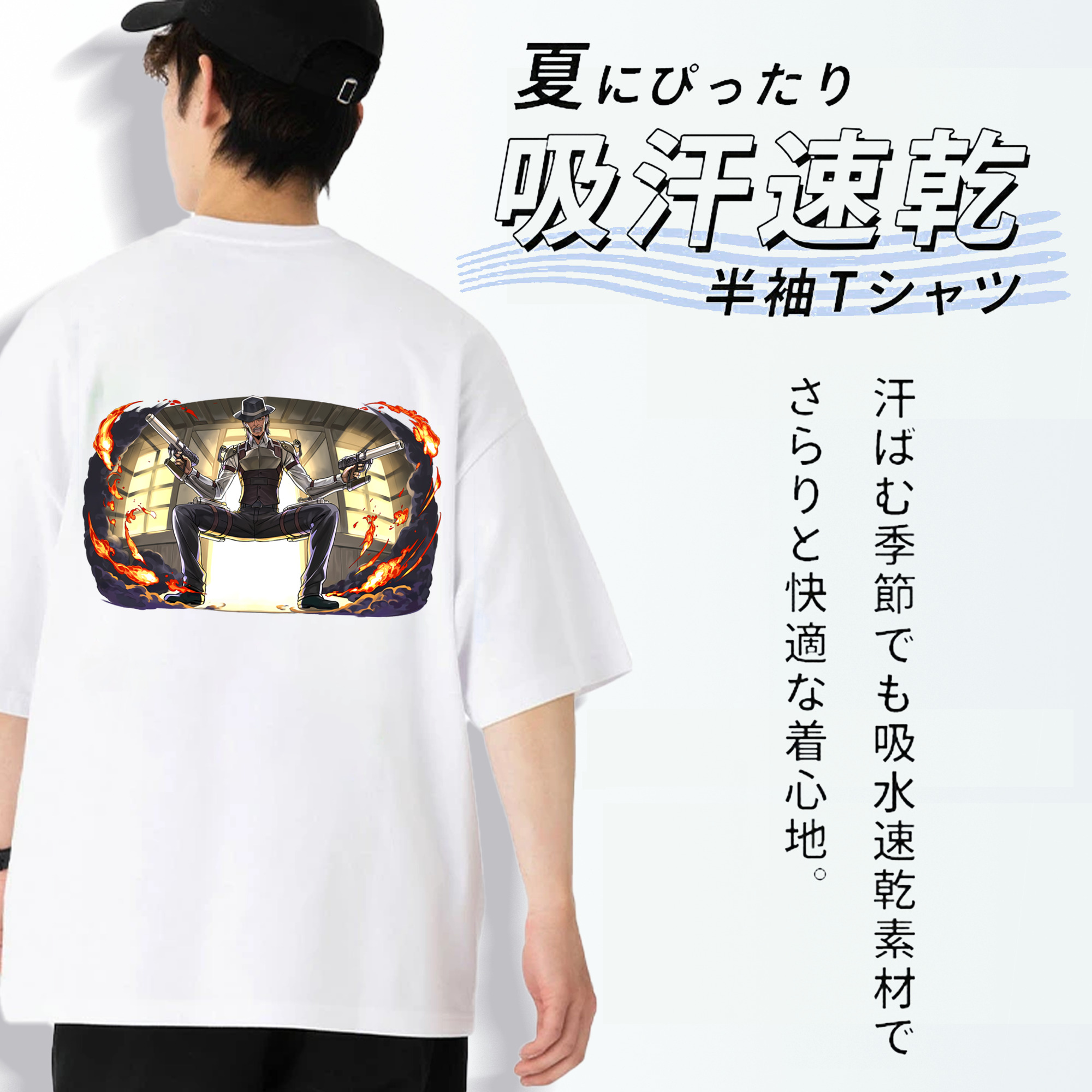 進撃の巨人 ケニー·アッカーマン Attack on Titan Kenny Ackerman 綿100％ メンズ半袖Tシャツ（バックプリント） 通気性