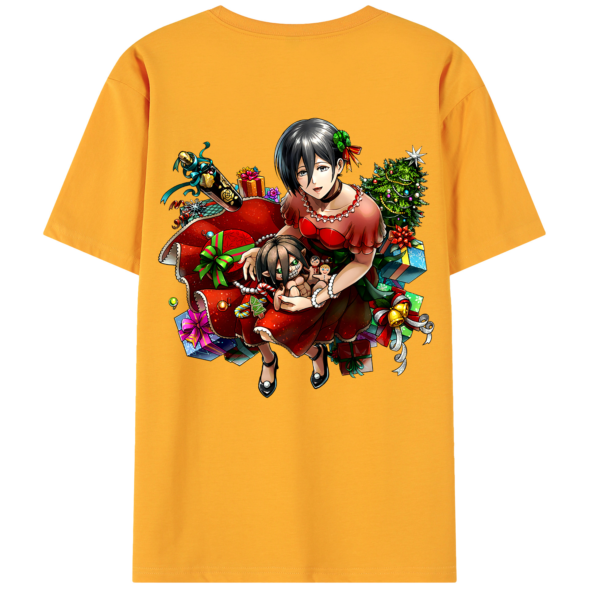 （画像用） 進撃の巨人 ミカサ·アッカーマン Attack on Titan Mikasa Ackerman 綿100％ メンズ半袖Tシャツ（バックプリント） 通気性