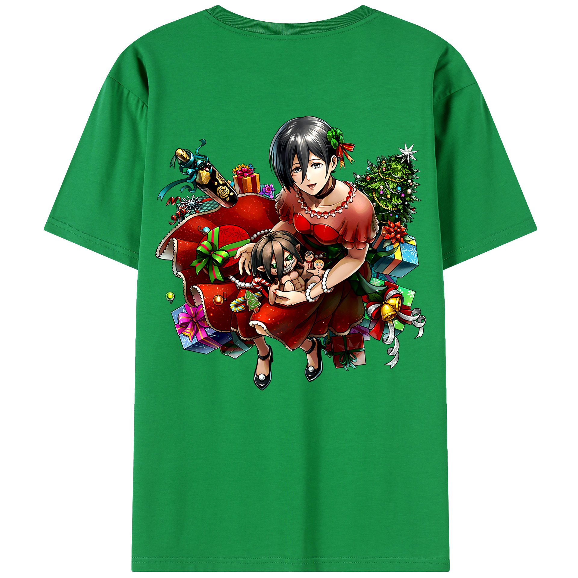 （画像用） 進撃の巨人 ミカサ·アッカーマン Attack on Titan Mikasa Ackerman 綿100％ メンズ半袖Tシャツ（バックプリント） 通気性