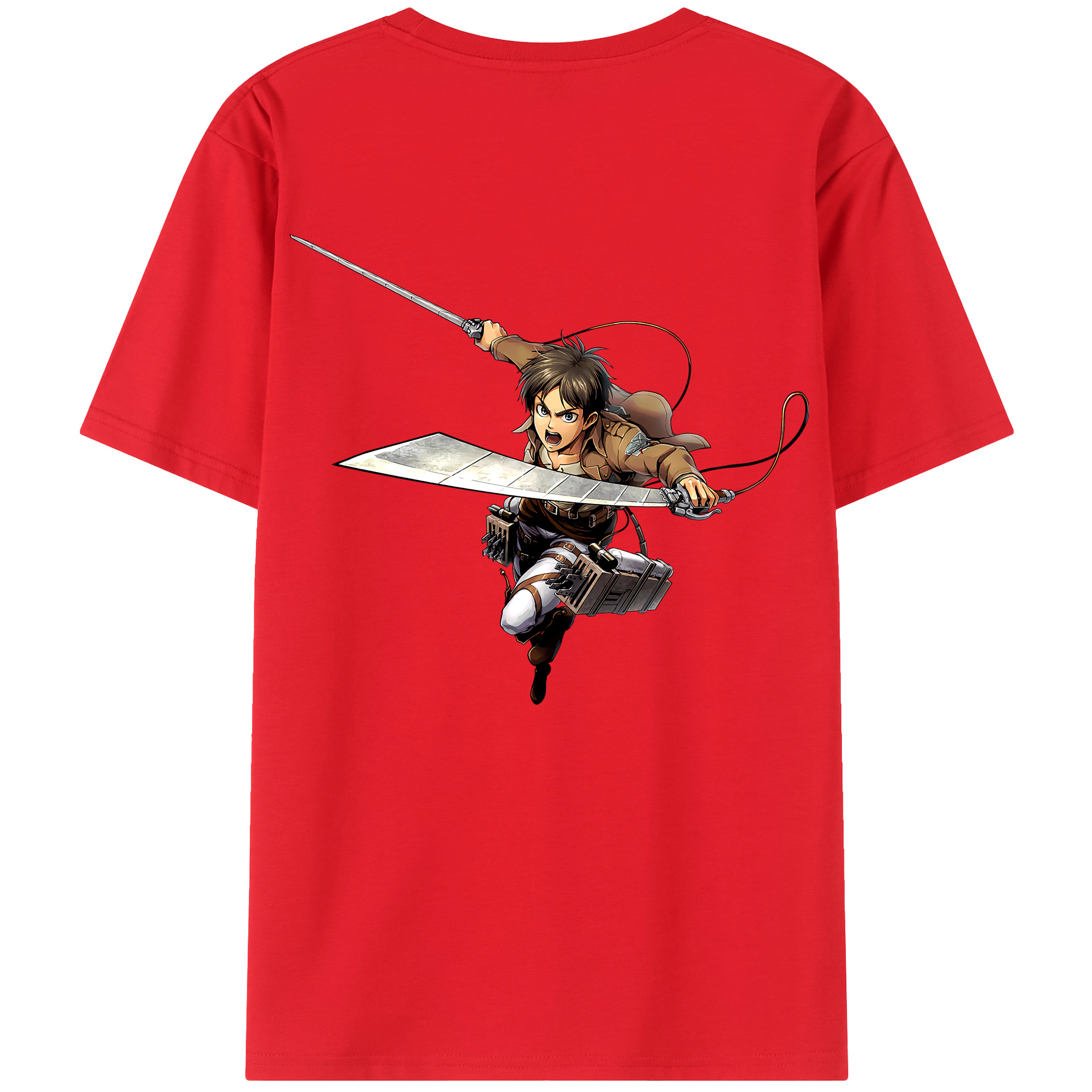 （画像用） 進撃の巨人 エレン･イェーガー Attack on Titan Eren Jäger 綿100％ メンズ半袖Tシャツ（バックプリント） 通気性