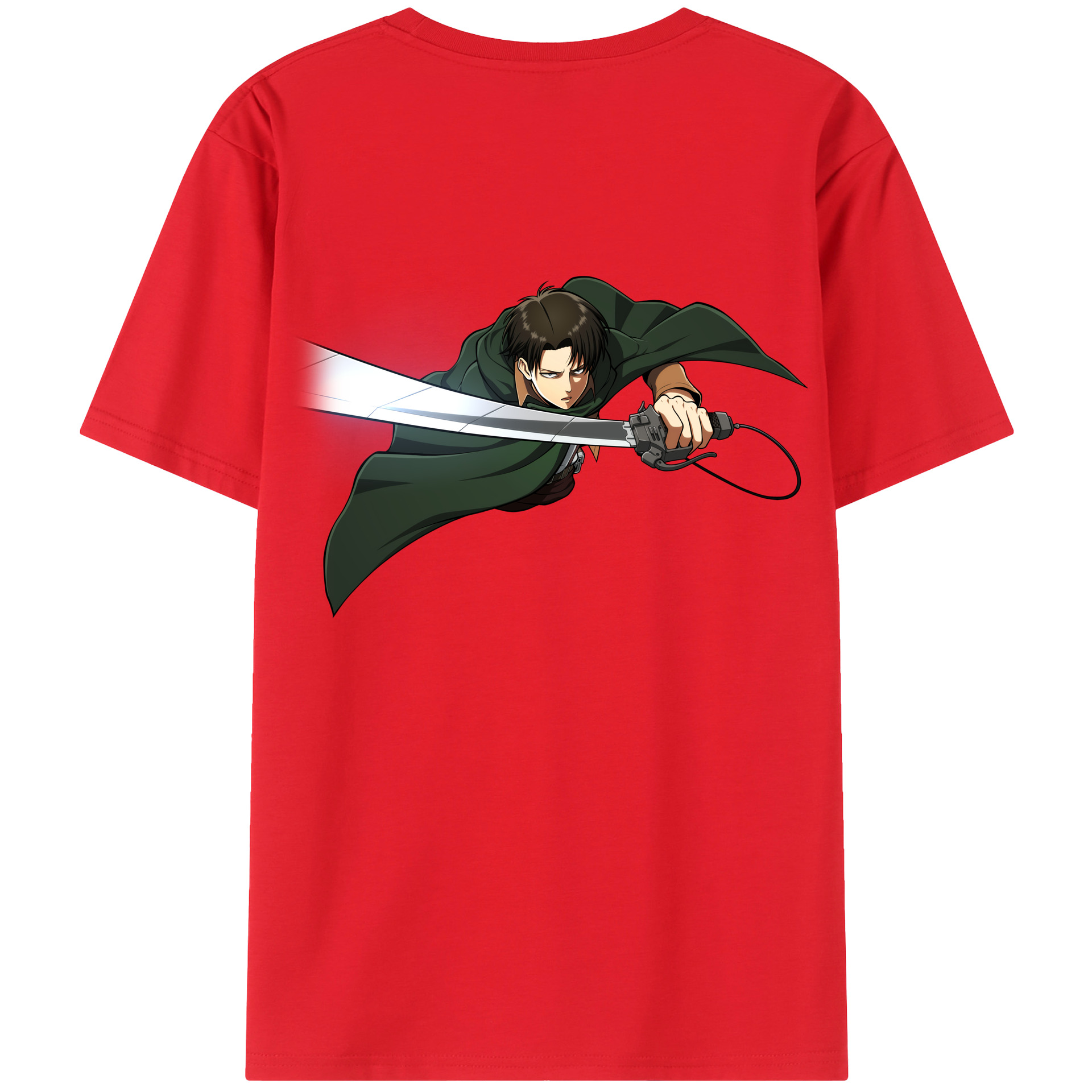 （画像用） 進撃の巨人 リヴァイ·アッカーマン Attack on Titan Levi Ackerman 綿100％ メンズ半袖Tシャツ（バックプリント） 通気性