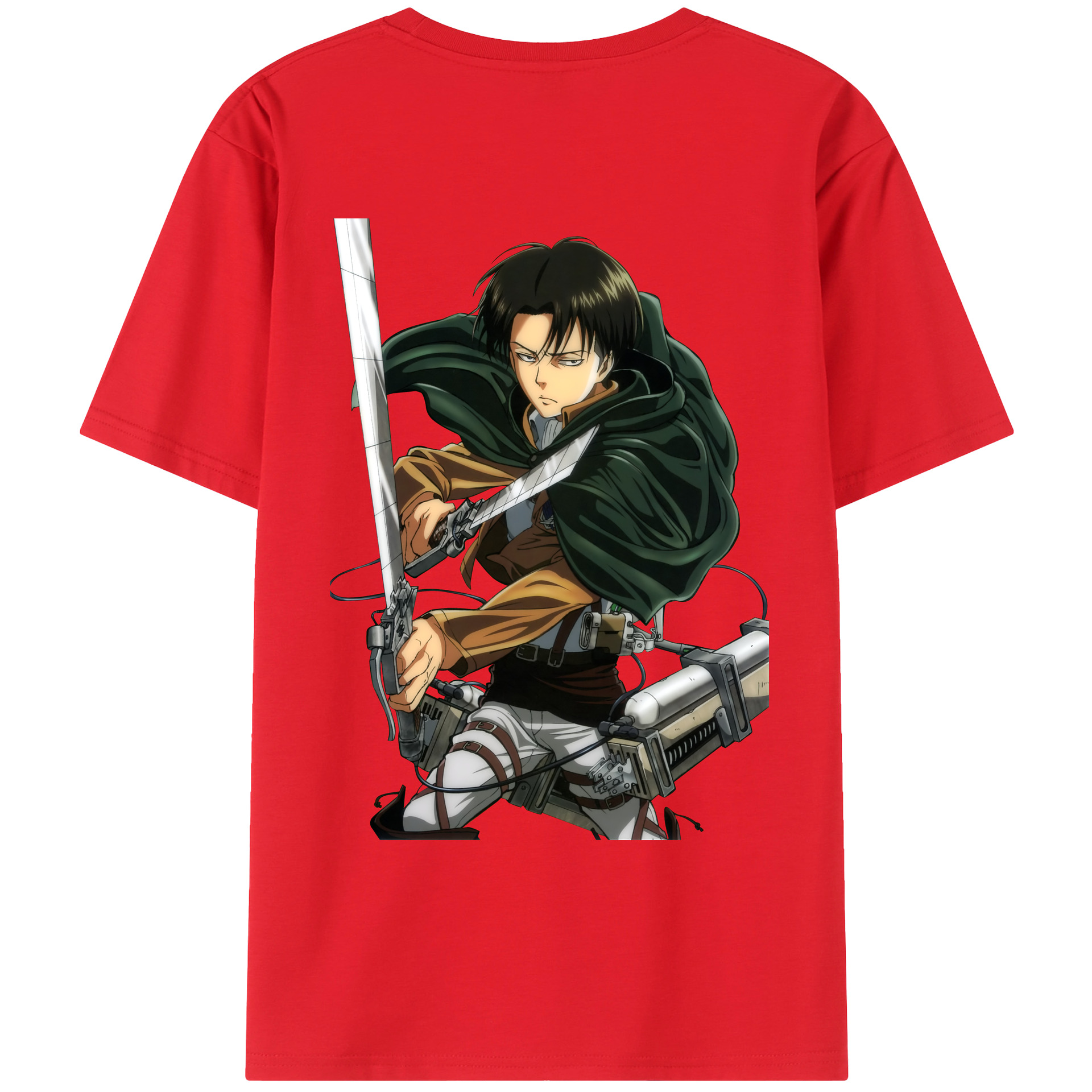 （画像用） 進撃の巨人 リヴァイ·アッカーマン Attack on Titan Levi Ackerman 綿100％ メンズ半袖Tシャツ（バックプリント） 通気性