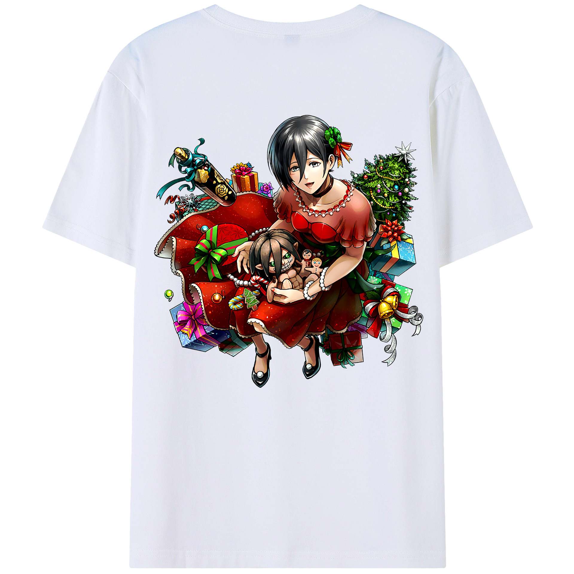（画像用） 進撃の巨人 ミカサ·アッカーマン Attack on Titan Mikasa Ackerman 綿100％ メンズ半袖Tシャツ（バックプリント） 通気性