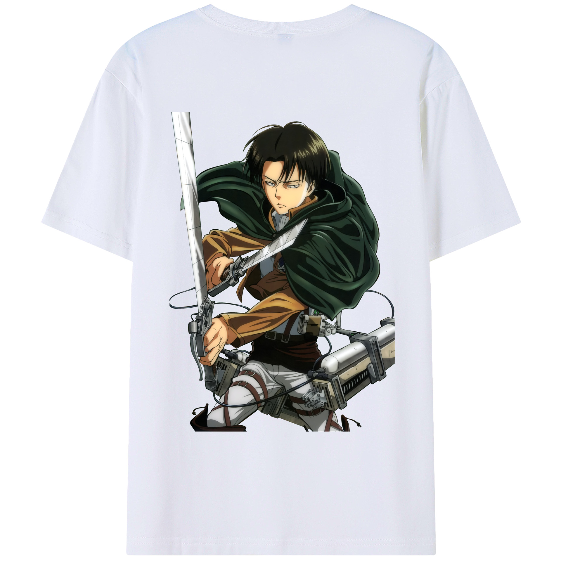 （画像用） 進撃の巨人 リヴァイ·アッカーマン Attack on Titan Levi Ackerman 綿100％ メンズ半袖Tシャツ（バックプリント） 通気性