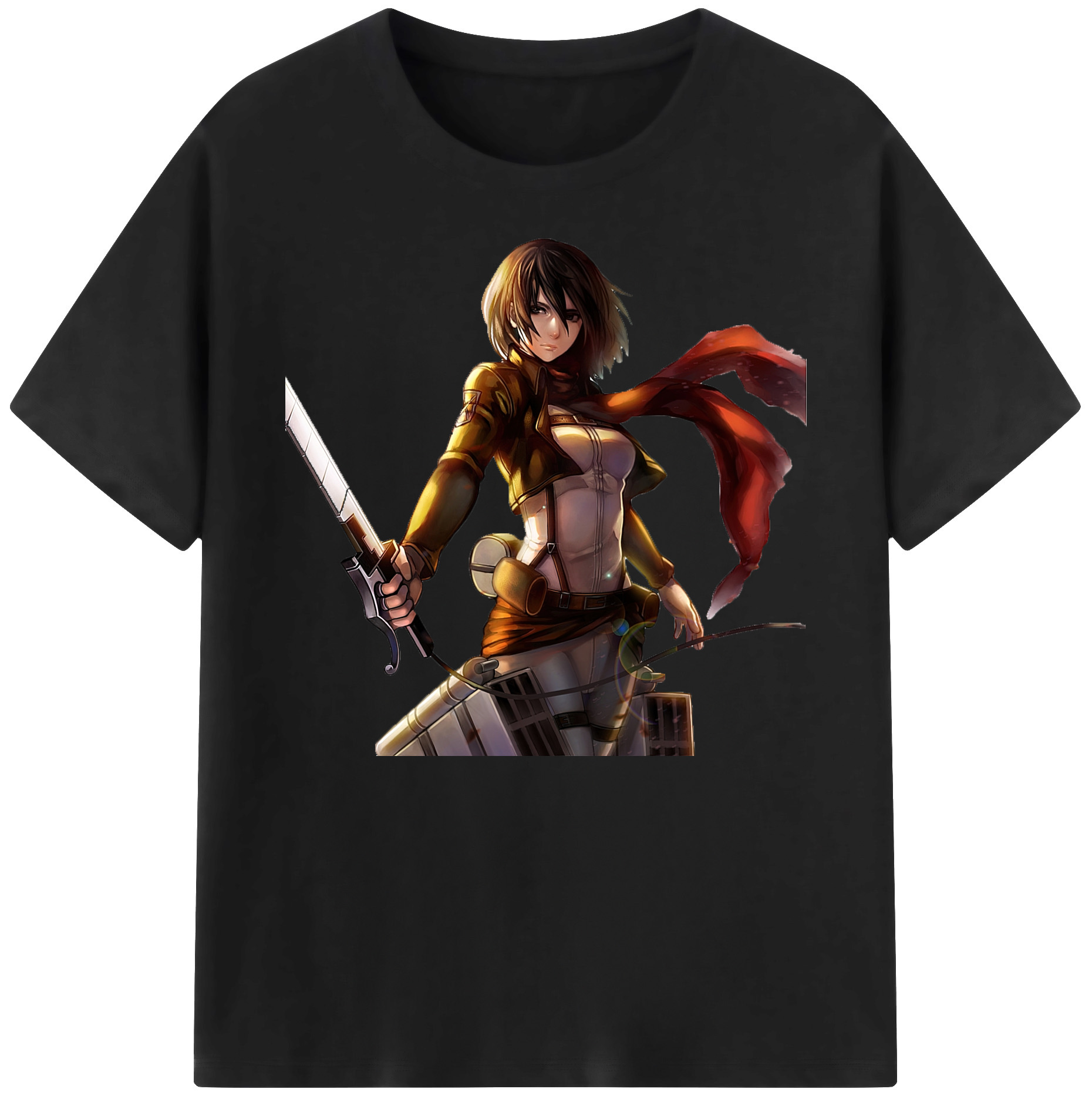 （画像用） 進撃の巨人 ミカサ·アッカーマン Attack on Titan Mikasa Ackerman 綿100％ メンズ半袖Tシャツ｜肌触りやわらか＆通気性