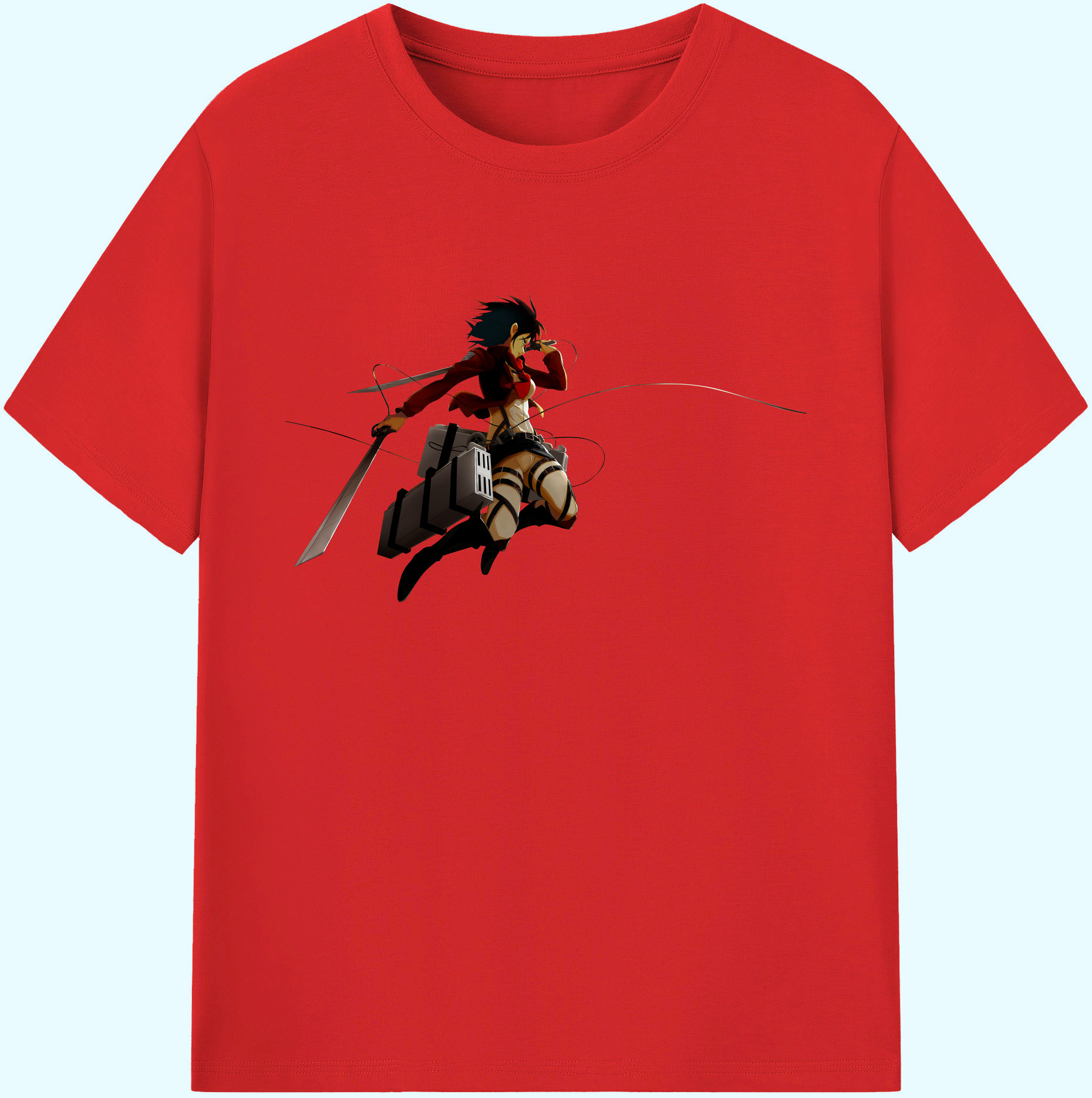 （画像用） 進撃の巨人 ミカサ·アッカーマン Attack on Titan Mikasa Ackerman 綿100％ メンズ半袖Tシャツ｜肌触りやわらか＆通気性