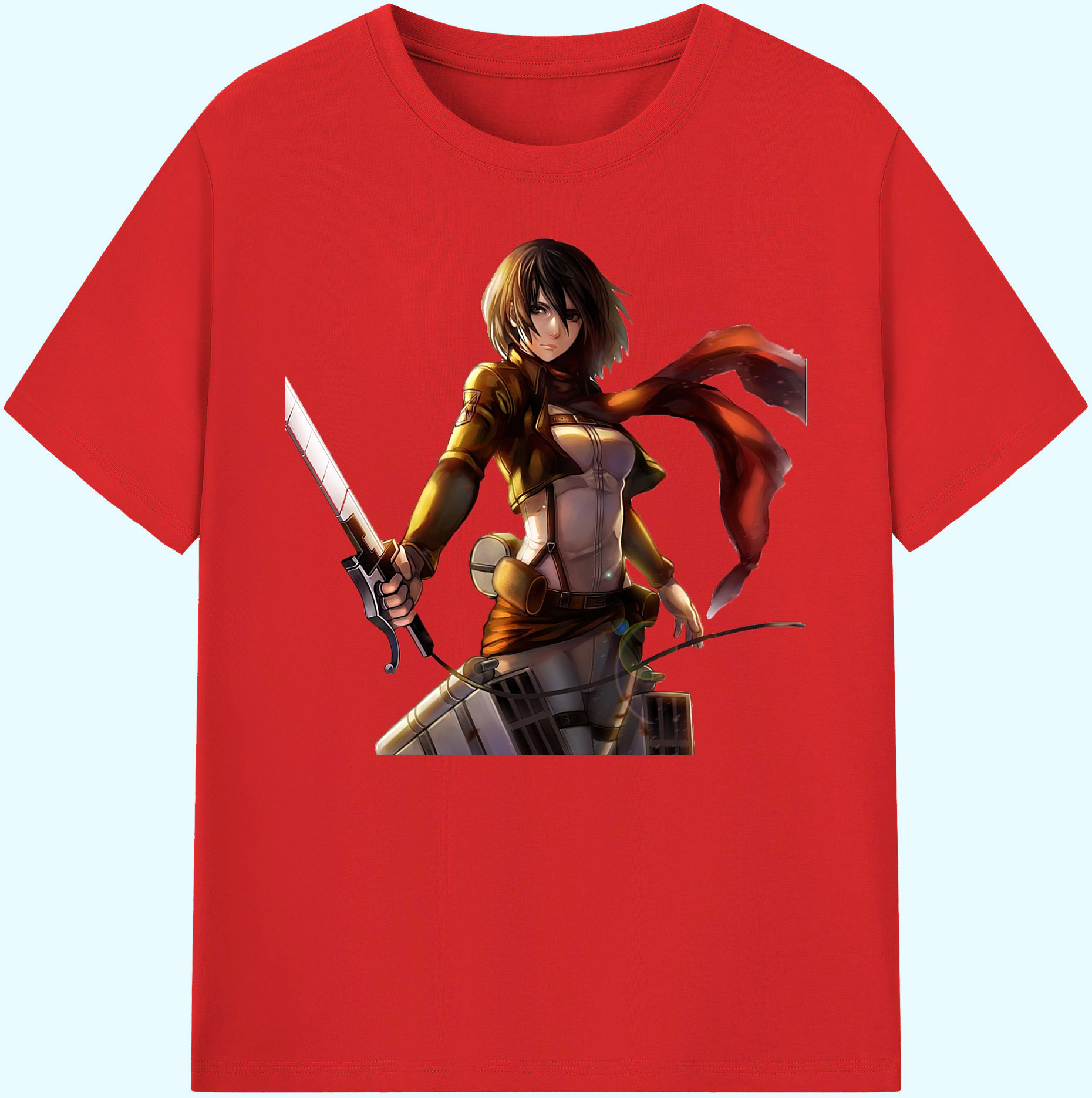 （画像用） 進撃の巨人 ミカサ·アッカーマン Attack on Titan Mikasa Ackerman 綿100％ メンズ半袖Tシャツ｜肌触りやわらか＆通気性