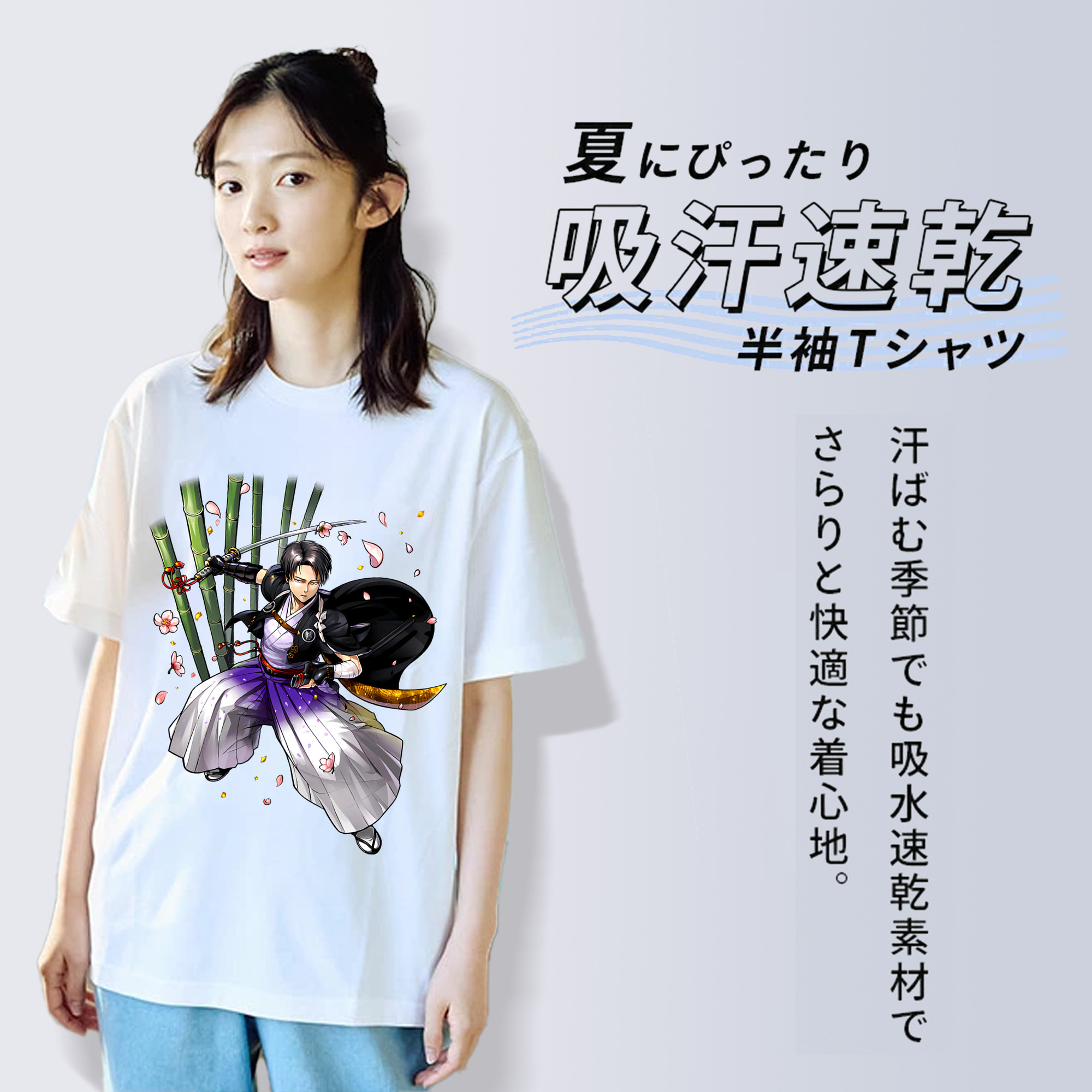 進撃の巨人 リヴァイ·アッカーマン Attack on Titan Levi Ackerman レディースカジュアルプリントTシャツ（綿100％）