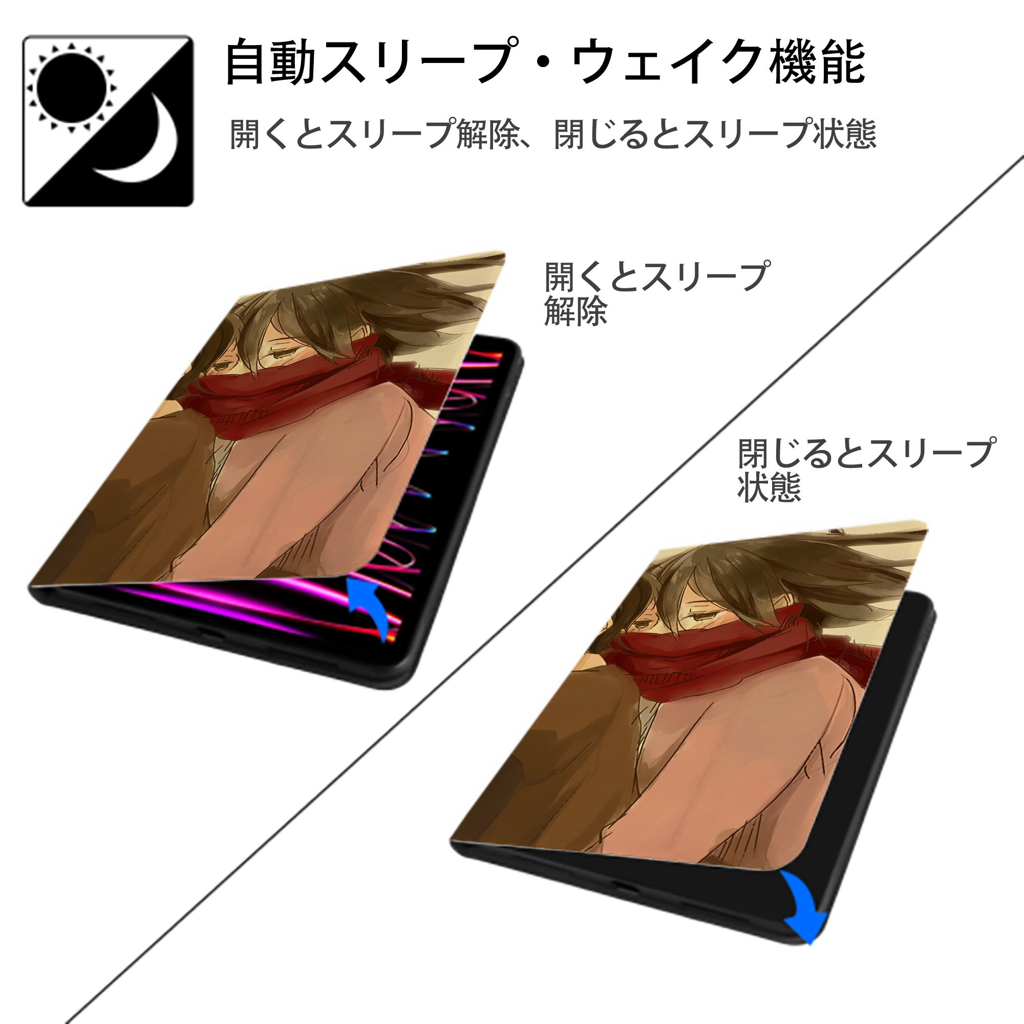 進撃の巨人 Attack on Titan IPad ケース ブック型 PUレザー TPU 耐衝撃 軽量 薄型 ペン収納なし 全面保護 IPad 各モデル対応