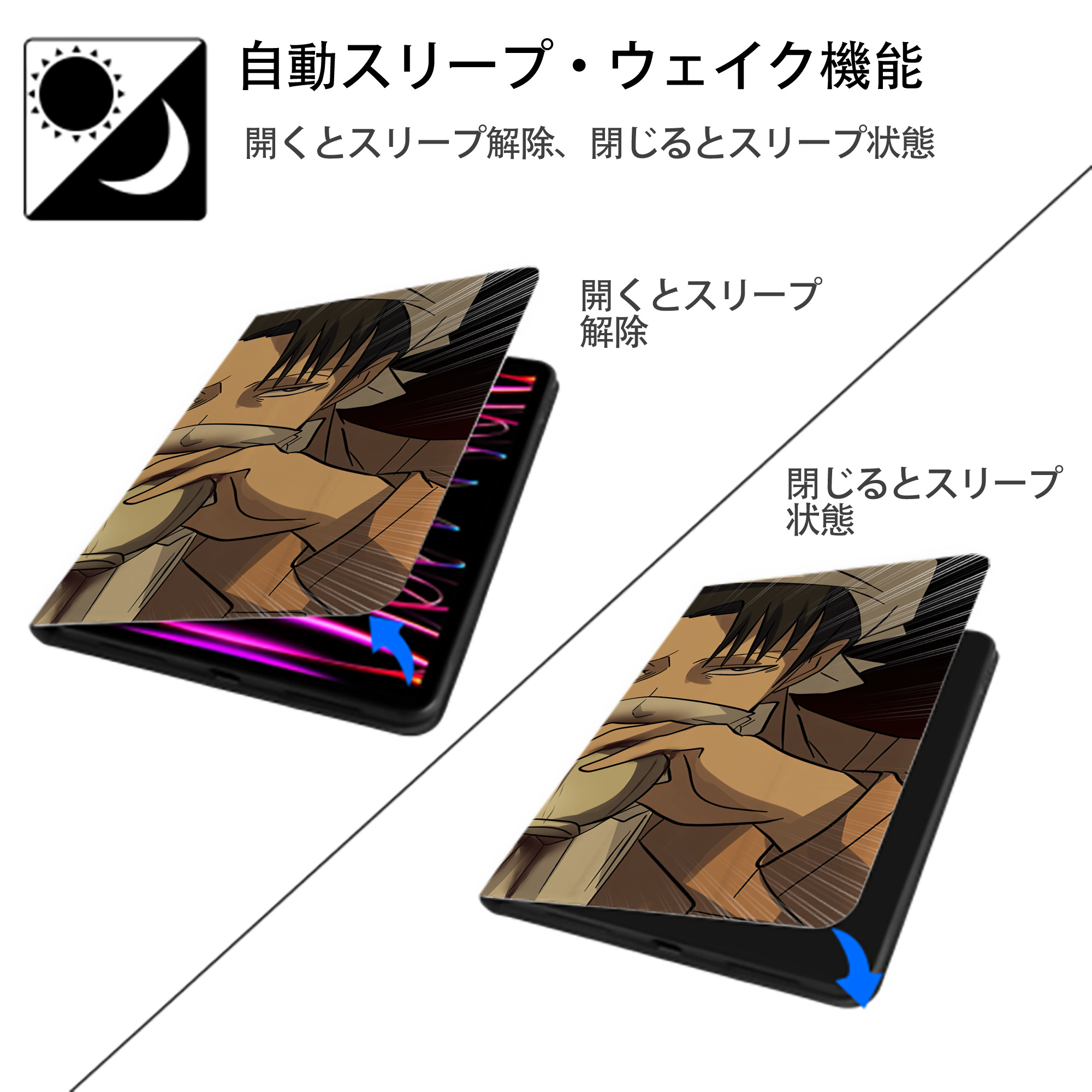進撃の巨人 Attack on Titan IPad ケース ブック型 PUレザー TPU 耐衝撃 軽量 薄型 ペン収納なし 全面保護 IPad 各モデル対応