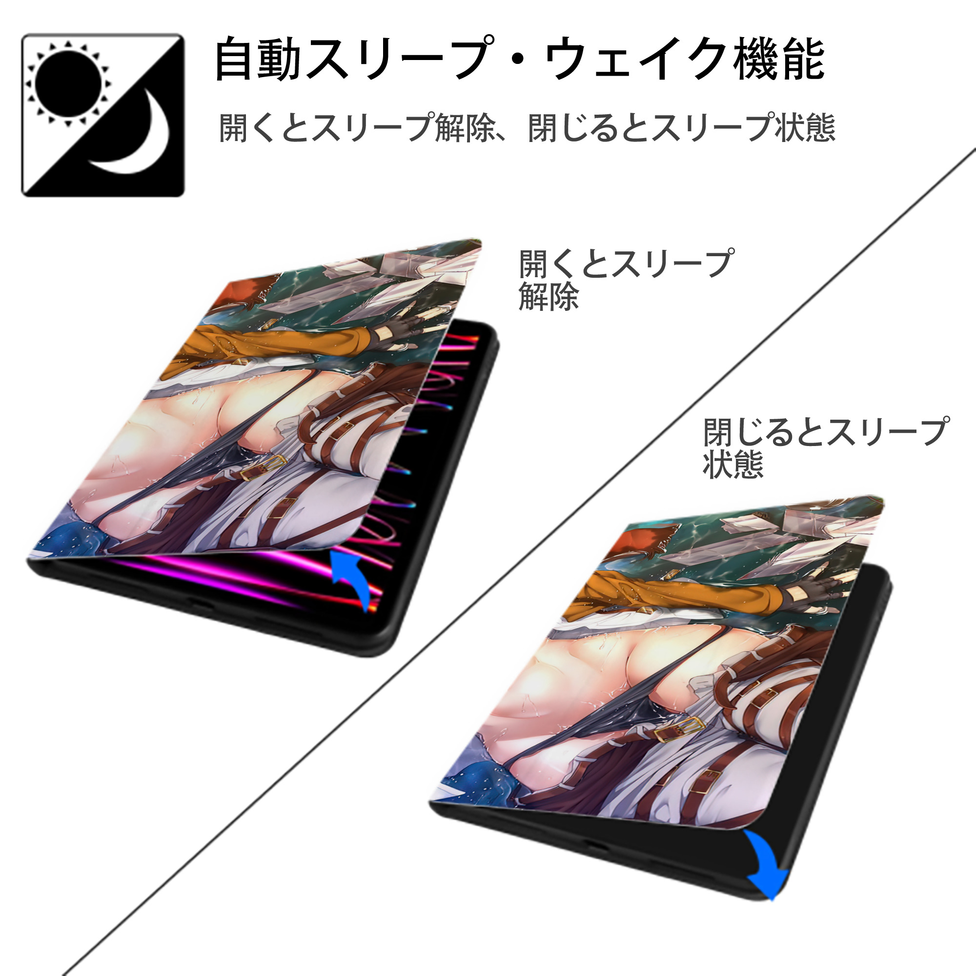 進撃の巨人 Attack on Titan IPad ケース ブック型 PUレザー TPU 耐衝撃 軽量 薄型 ペン収納なし 全面保護 IPad 各モデル対応