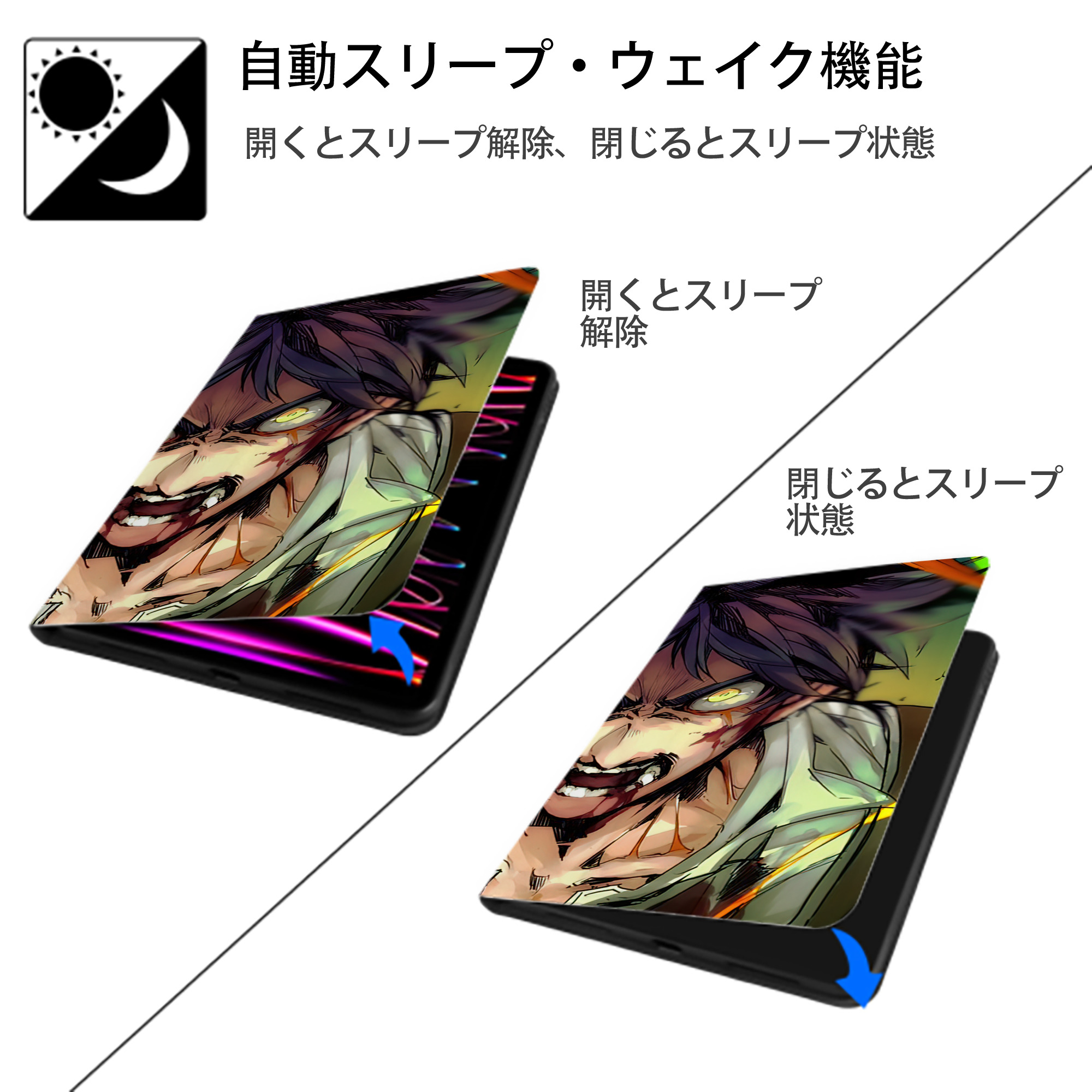 進撃の巨人 Attack on Titan IPad ケース ブック型 PUレザー TPU 耐衝撃 軽量 薄型 ペン収納なし 全面保護 IPad 各モデル対応