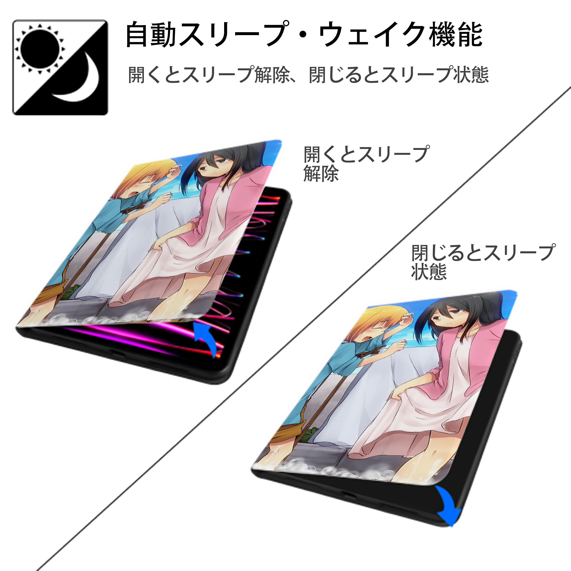 進撃の巨人 Attack on Titan IPad ケース ブック型 PUレザー TPU 耐衝撃 軽量 薄型 ペン収納なし 全面保護 IPad 各モデル対応