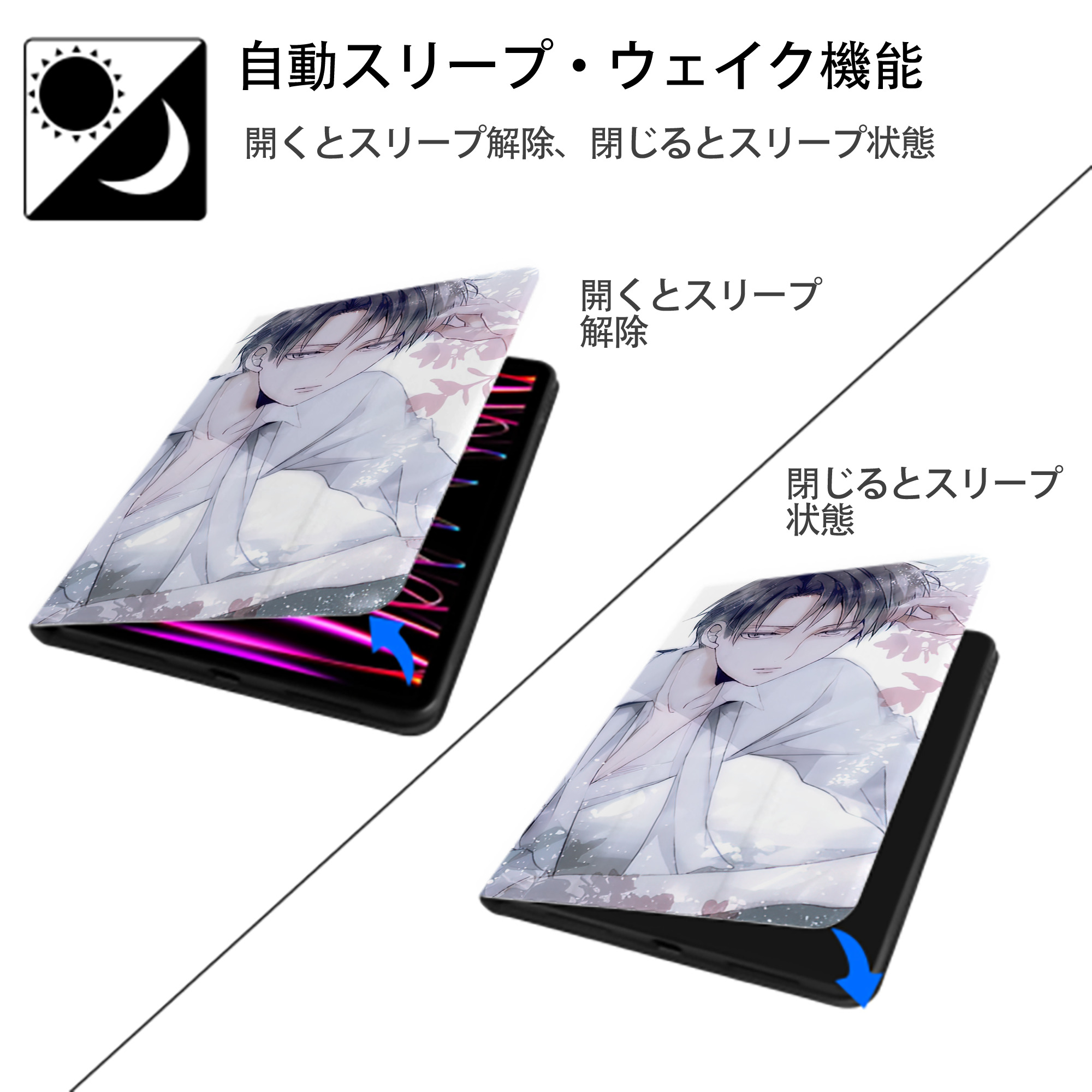 進撃の巨人 Attack on Titan IPad ケース ブック型 PUレザー TPU 耐衝撃 軽量 薄型 ペン収納なし 全面保護 IPad 各モデル対応