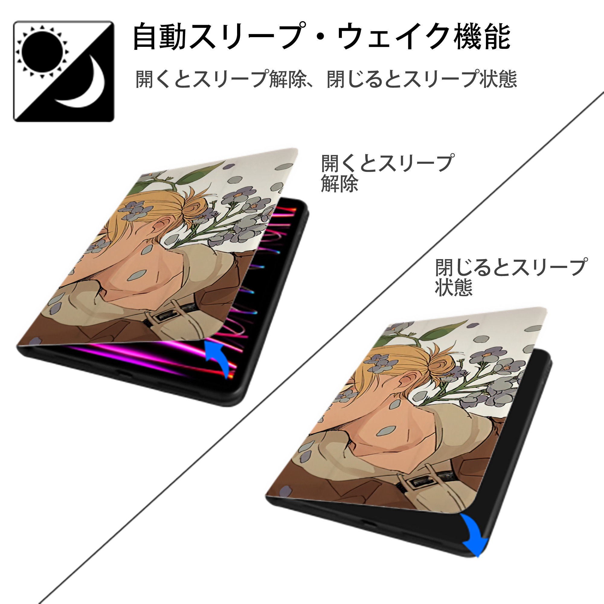 進撃の巨人 Attack on Titan IPad ケース ブック型 PUレザー TPU 耐衝撃 軽量 薄型 ペン収納なし 全面保護 IPad 各モデル対応