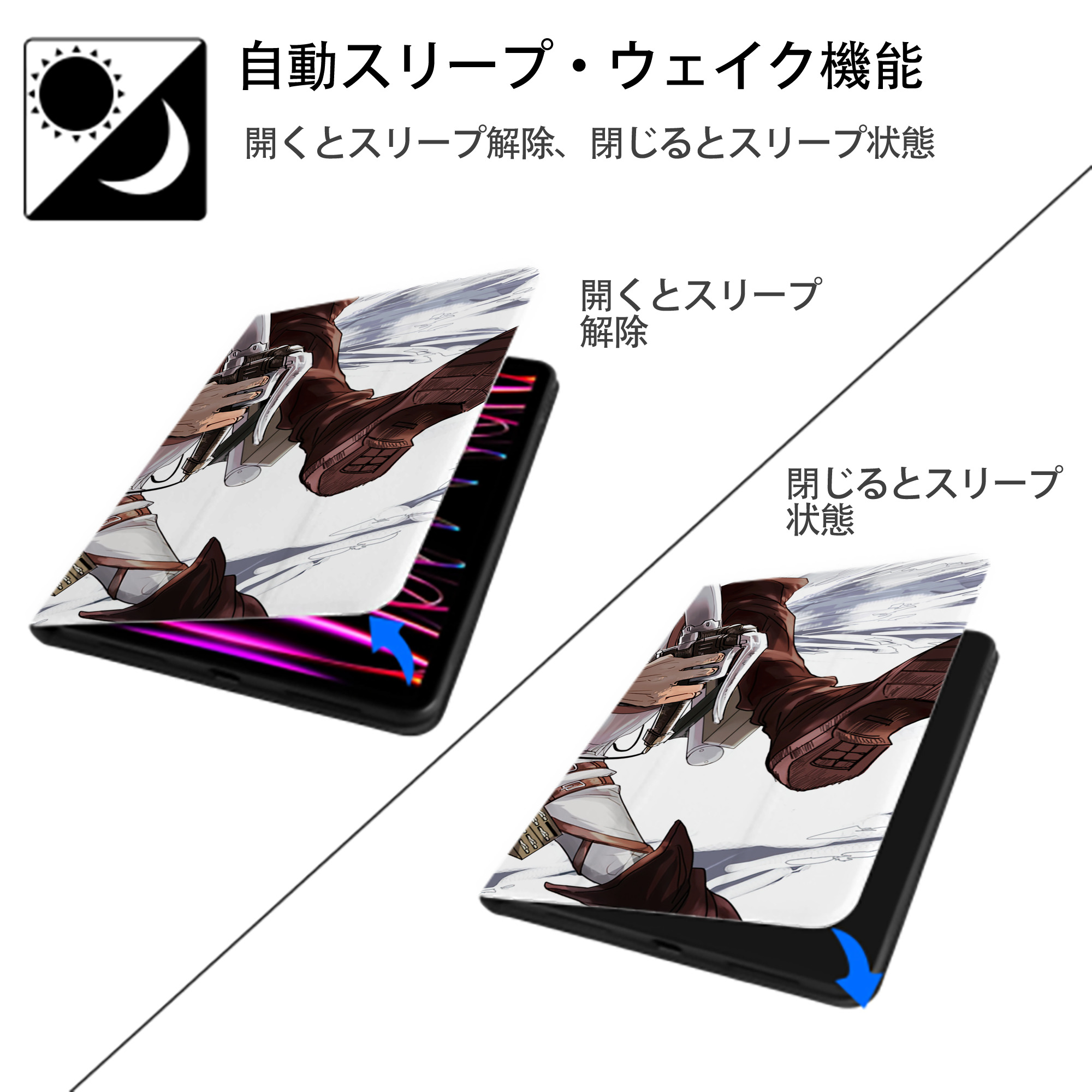 進撃の巨人 Attack on Titan IPad ケース ブック型 PUレザー TPU 耐衝撃 軽量 薄型 ペン収納なし 全面保護 IPad 各モデル対応