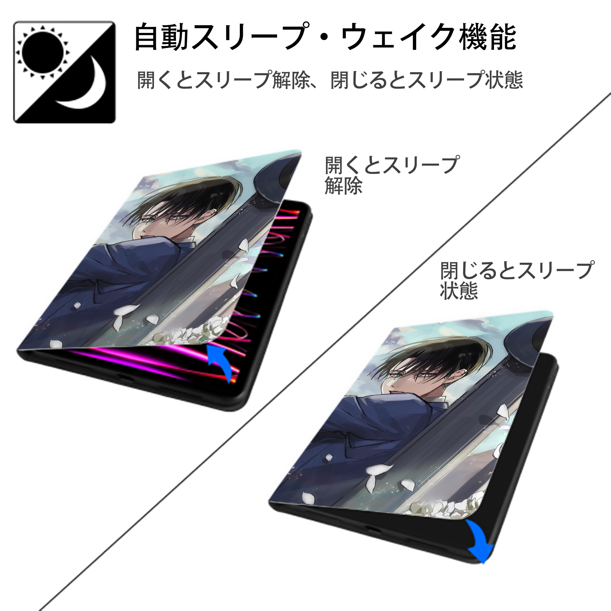 進撃の巨人 Attack on Titan IPad ケース ブック型 PUレザー TPU 耐衝撃 軽量 薄型 ペン収納なし 全面保護 IPad 各モデル対応