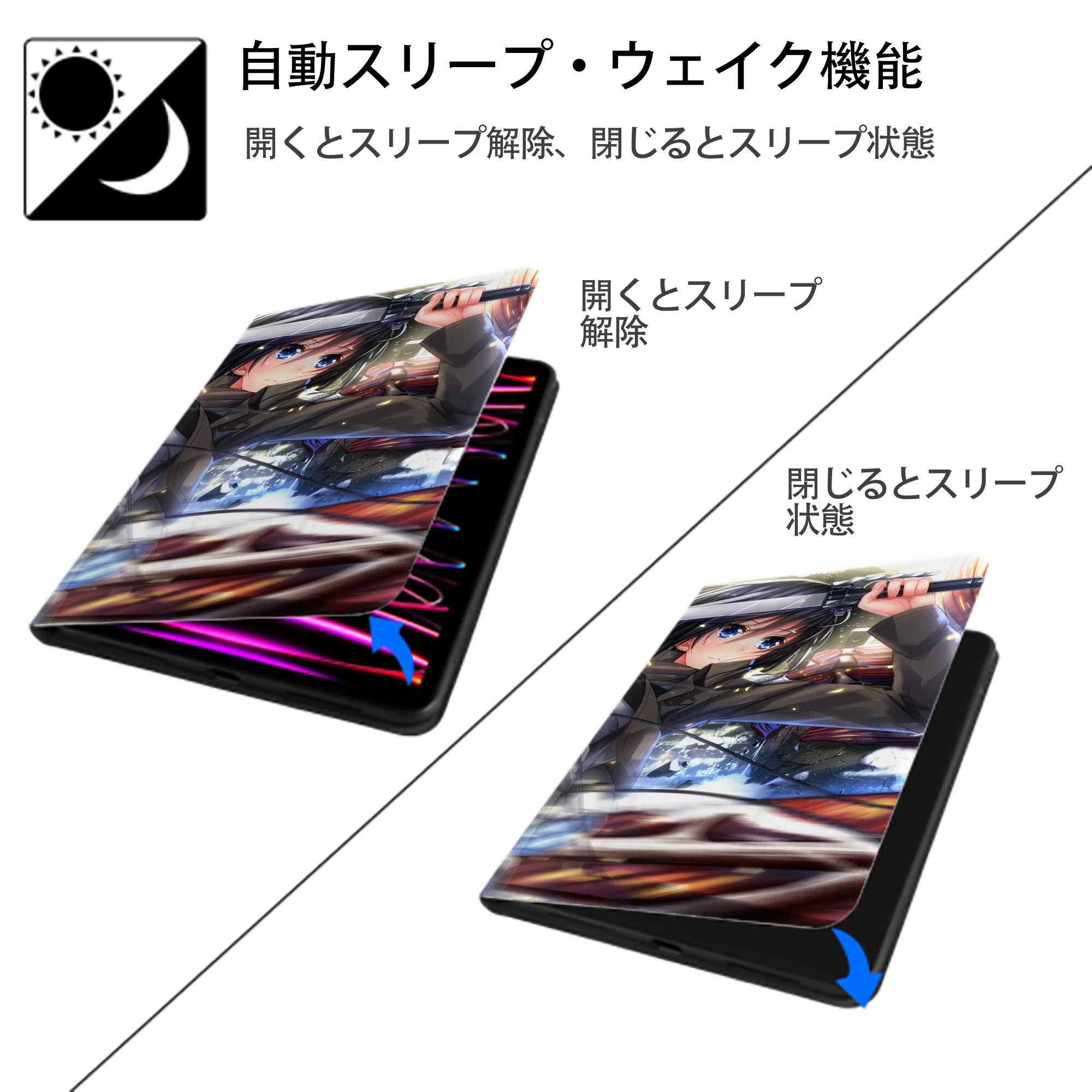 進撃の巨人 Attack on Titan IPad ケース ブック型 PUレザー TPU 耐衝撃 軽量 薄型 ペン収納なし 全面保護 IPad 各モデル対応