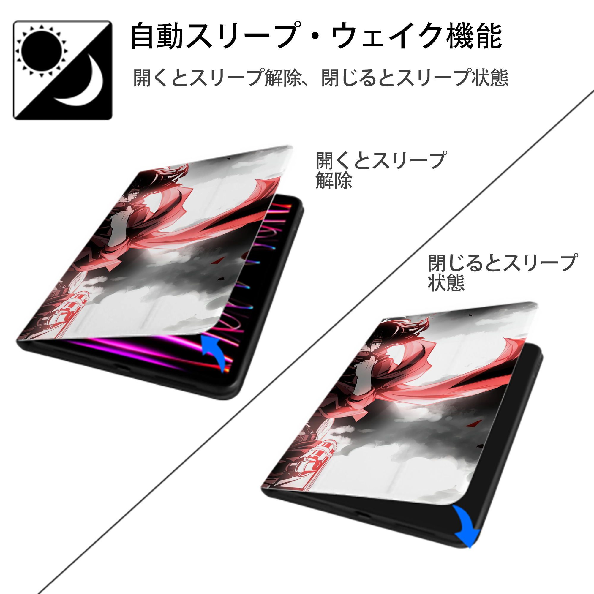 進撃の巨人 Attack on Titan IPad ケース ブック型 PUレザー TPU 耐衝撃 軽量 薄型 ペン収納なし 全面保護 IPad 各モデル対応