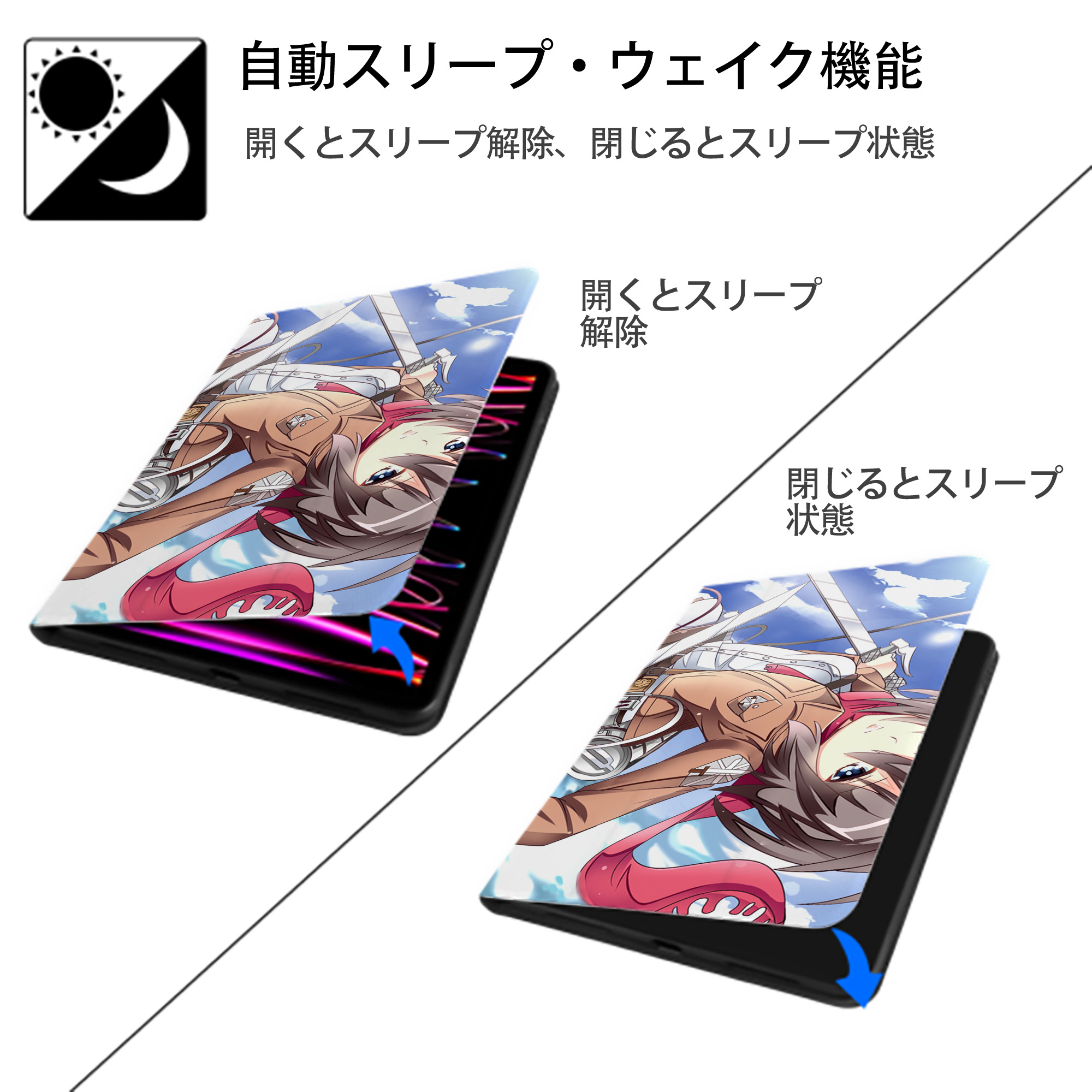 進撃の巨人 Attack on Titan IPad ケース ブック型 PUレザー TPU 耐衝撃 軽量 薄型 ペン収納なし 全面保護 IPad 各モデル対応