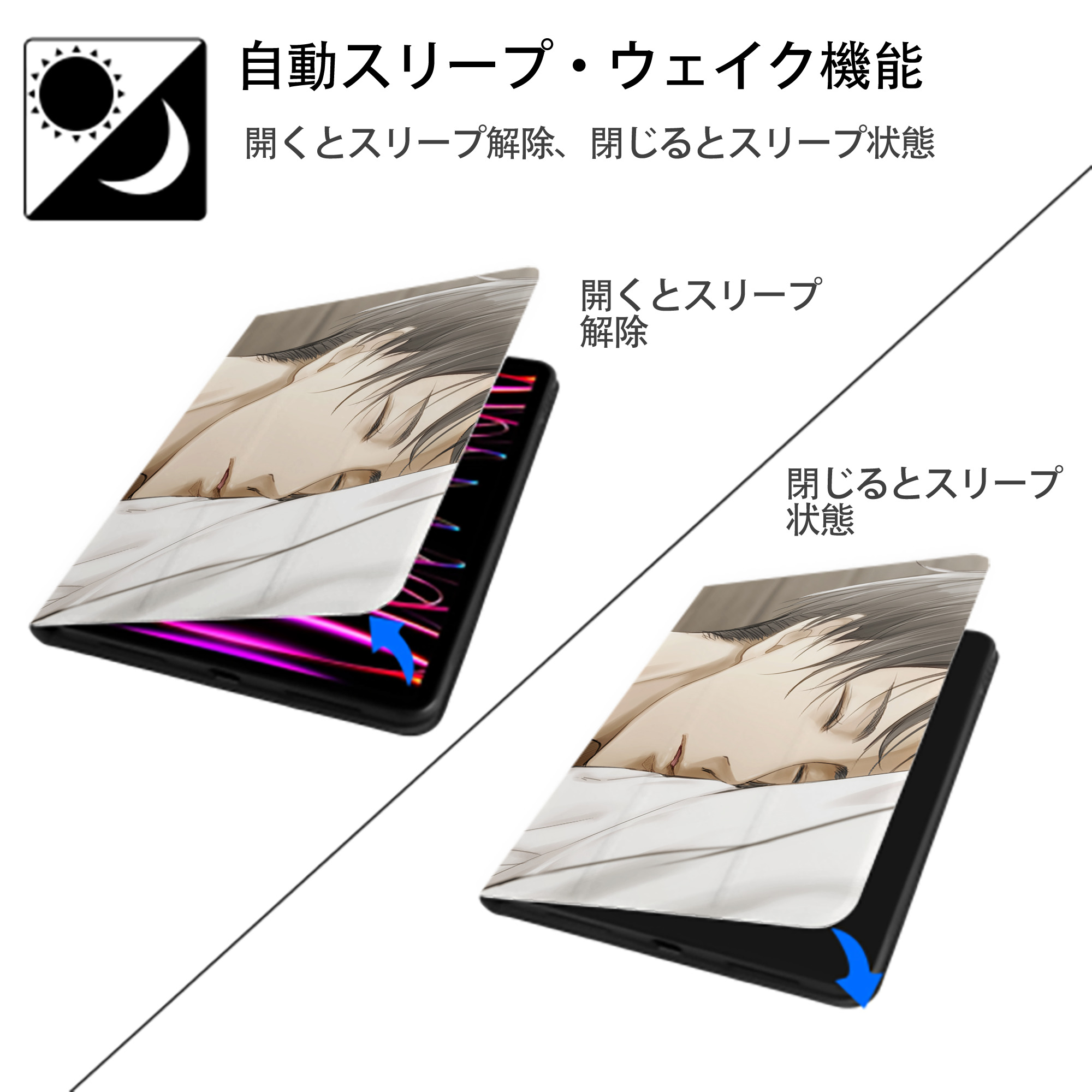進撃の巨人 Attack on Titan IPad ケース ブック型 PUレザー TPU 耐衝撃 軽量 薄型 ペン収納なし 全面保護 IPad 各モデル対応
