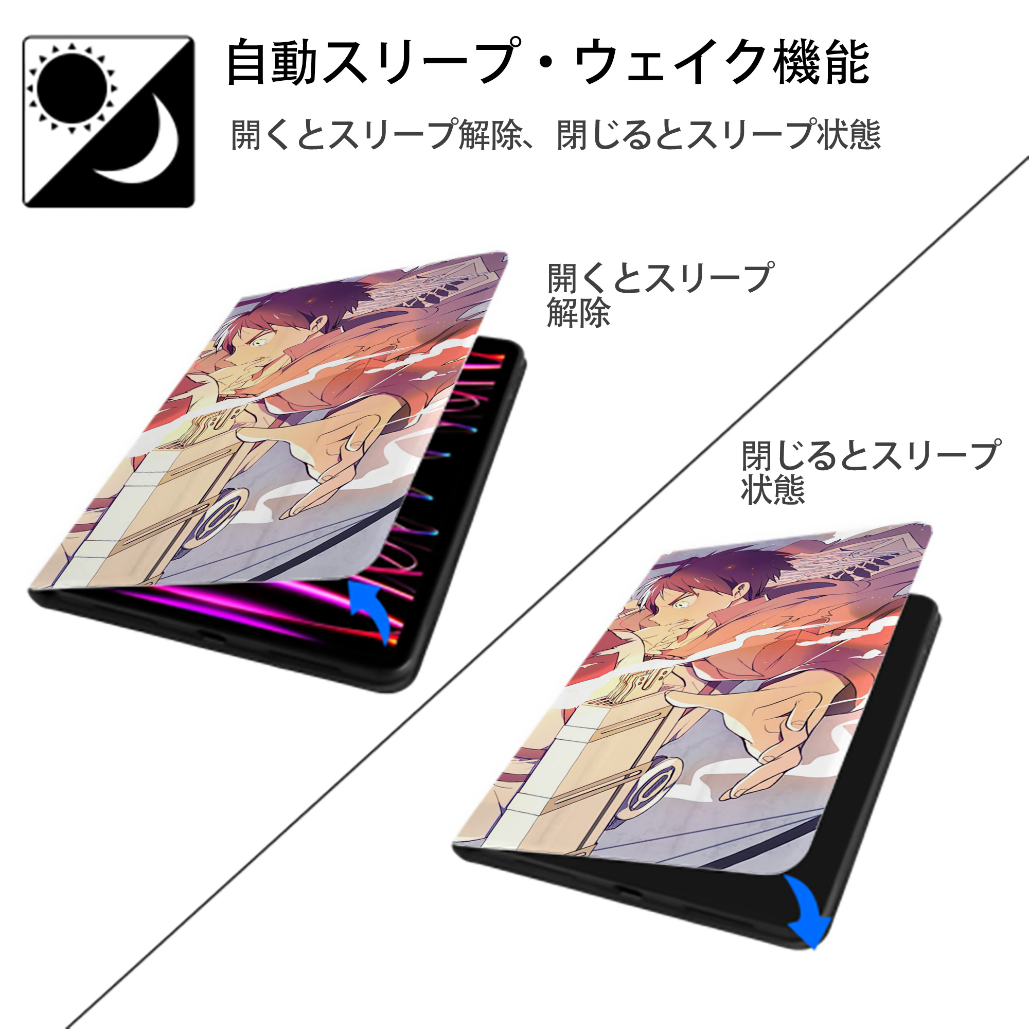 進撃の巨人 Attack on Titan IPad ケース ブック型 PUレザー TPU 耐衝撃 軽量 薄型 ペン収納なし 全面保護 IPad 各モデル対応