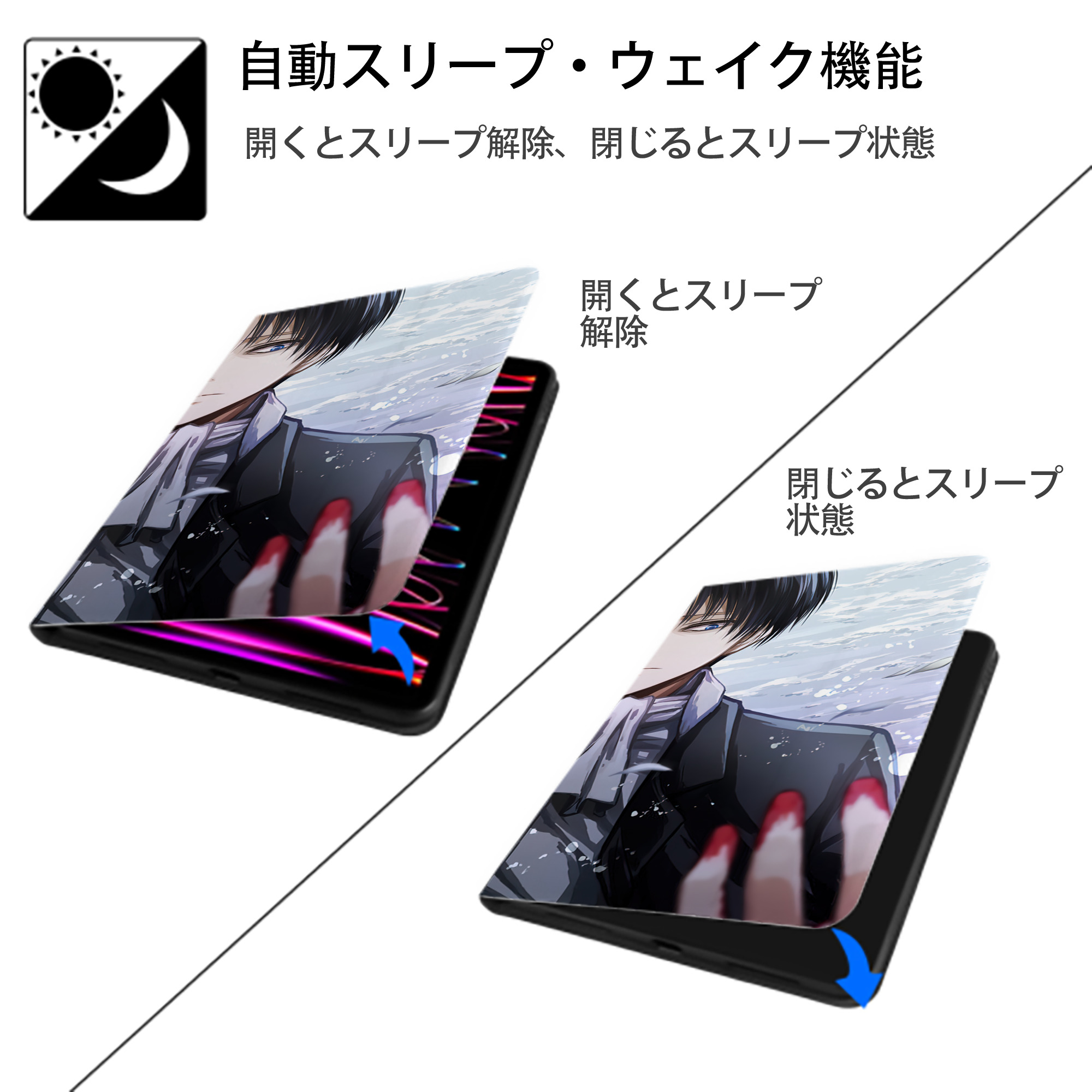 進撃の巨人 Attack on Titan IPad ケース ブック型 PUレザー TPU 耐衝撃 軽量 薄型 ペン収納なし 全面保護 IPad 各モデル対応