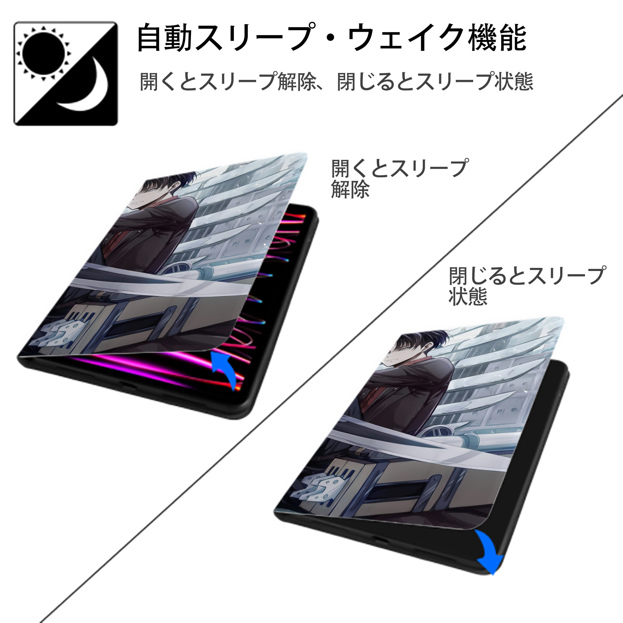 進撃の巨人 Attack on Titan IPad ケース ブック型 PUレザー TPU 耐衝撃 軽量 薄型 ペン収納なし 全面保護 IPad 各モデル対応