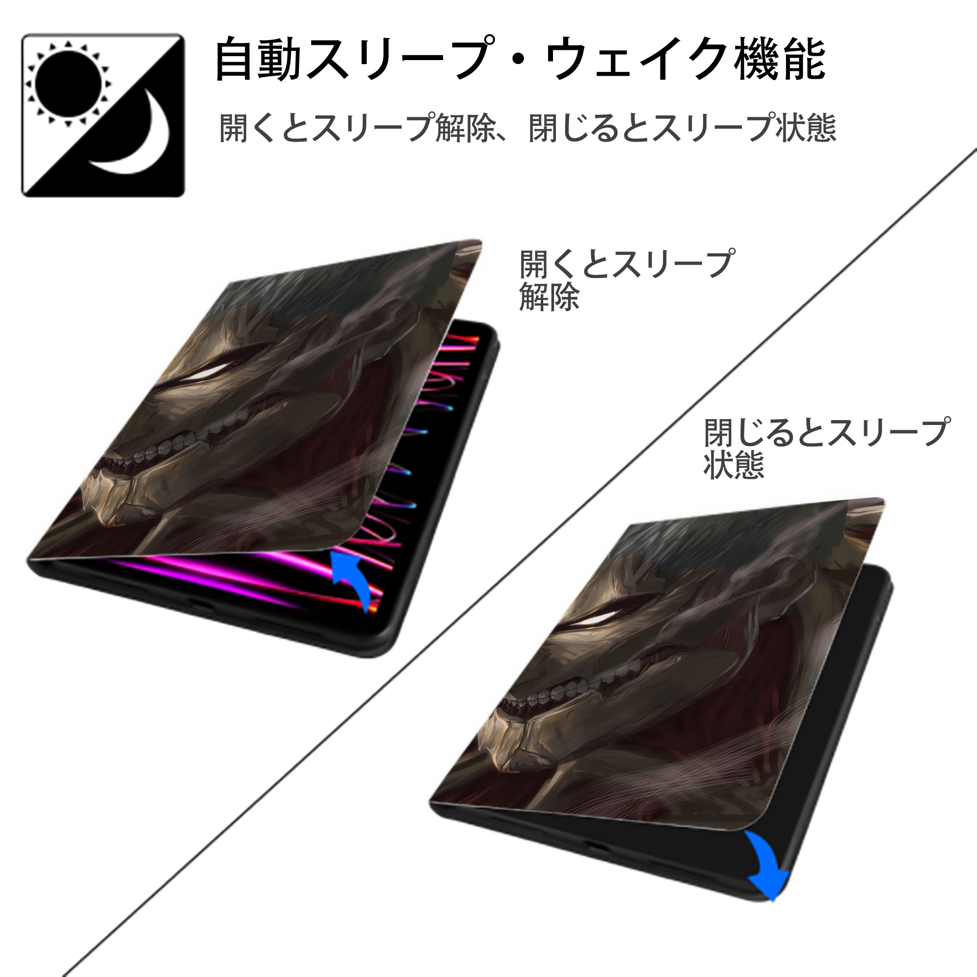 進撃の巨人 Attack on Titan IPad ケース ブック型 PUレザー TPU 耐衝撃 軽量 薄型 ペン収納なし 全面保護 IPad 各モデル対応
