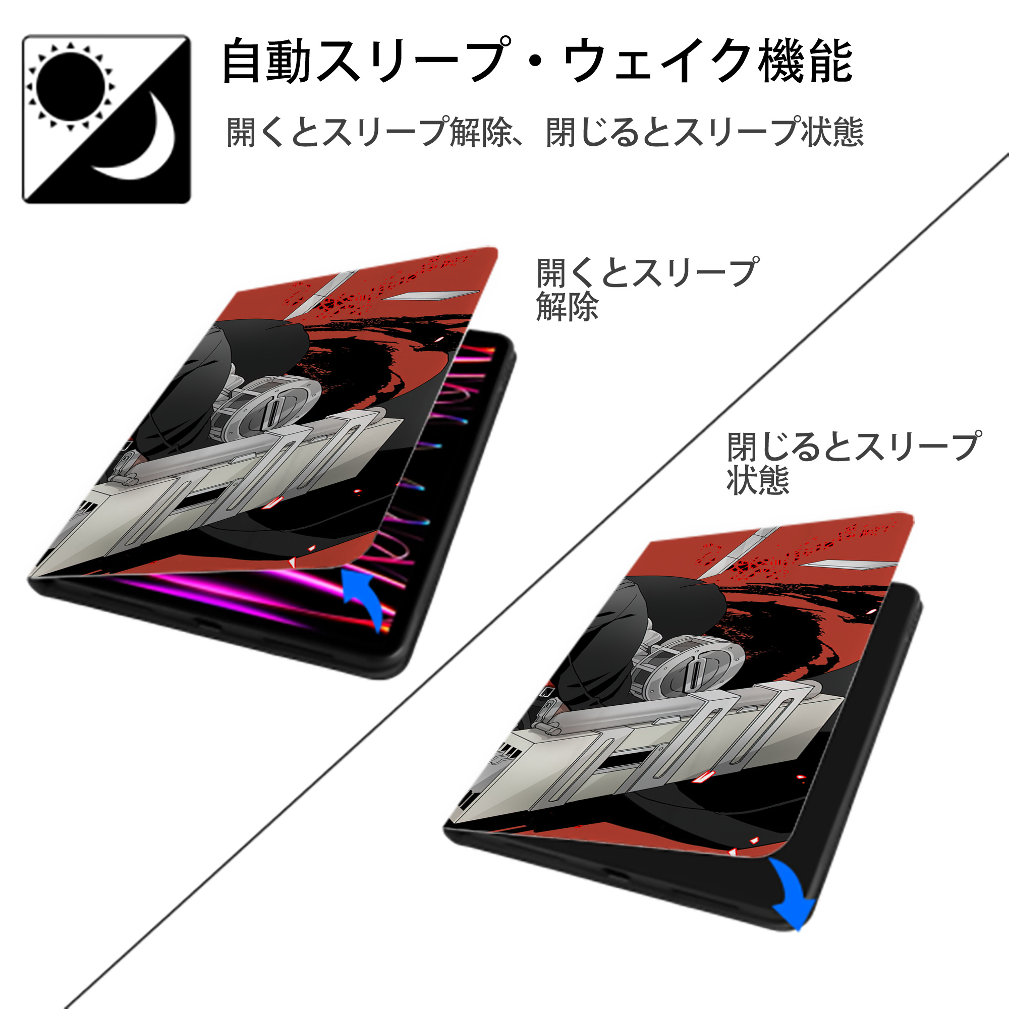 進撃の巨人 Attack on Titan IPad ケース ブック型 PUレザー TPU 耐衝撃 軽量 薄型 ペン収納なし 全面保護 IPad 各モデル対応