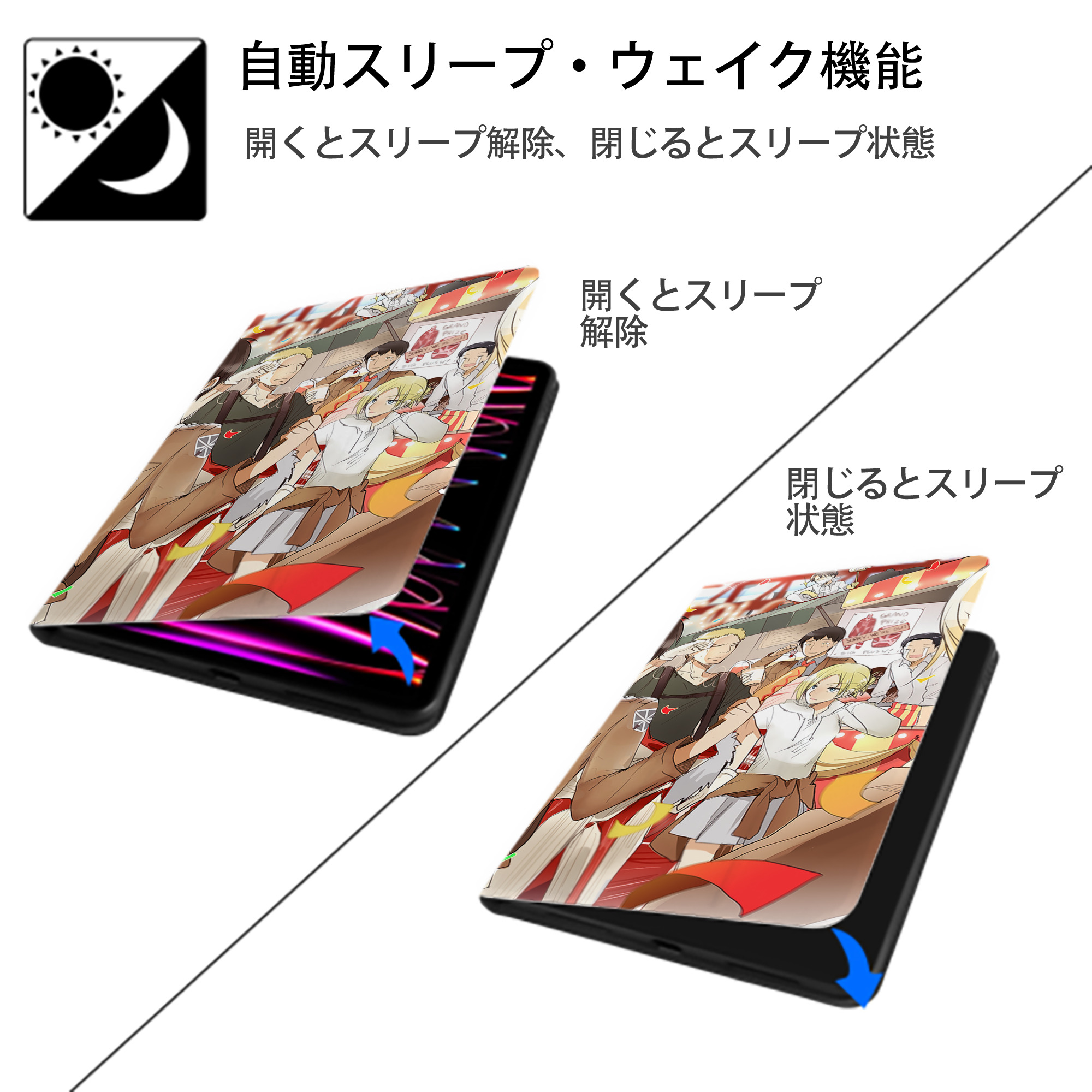 進撃の巨人 Attack on Titan IPad ケース ブック型 PUレザー TPU 耐衝撃 軽量 薄型 ペン収納なし 全面保護 IPad 各モデル対応