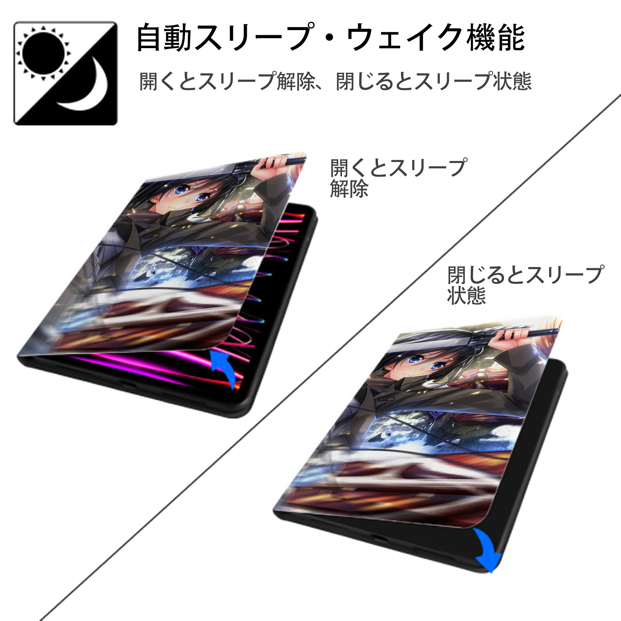 進撃の巨人 Attack on Titan IPadケース ペンホルダー付き ブックスタイルデザイン