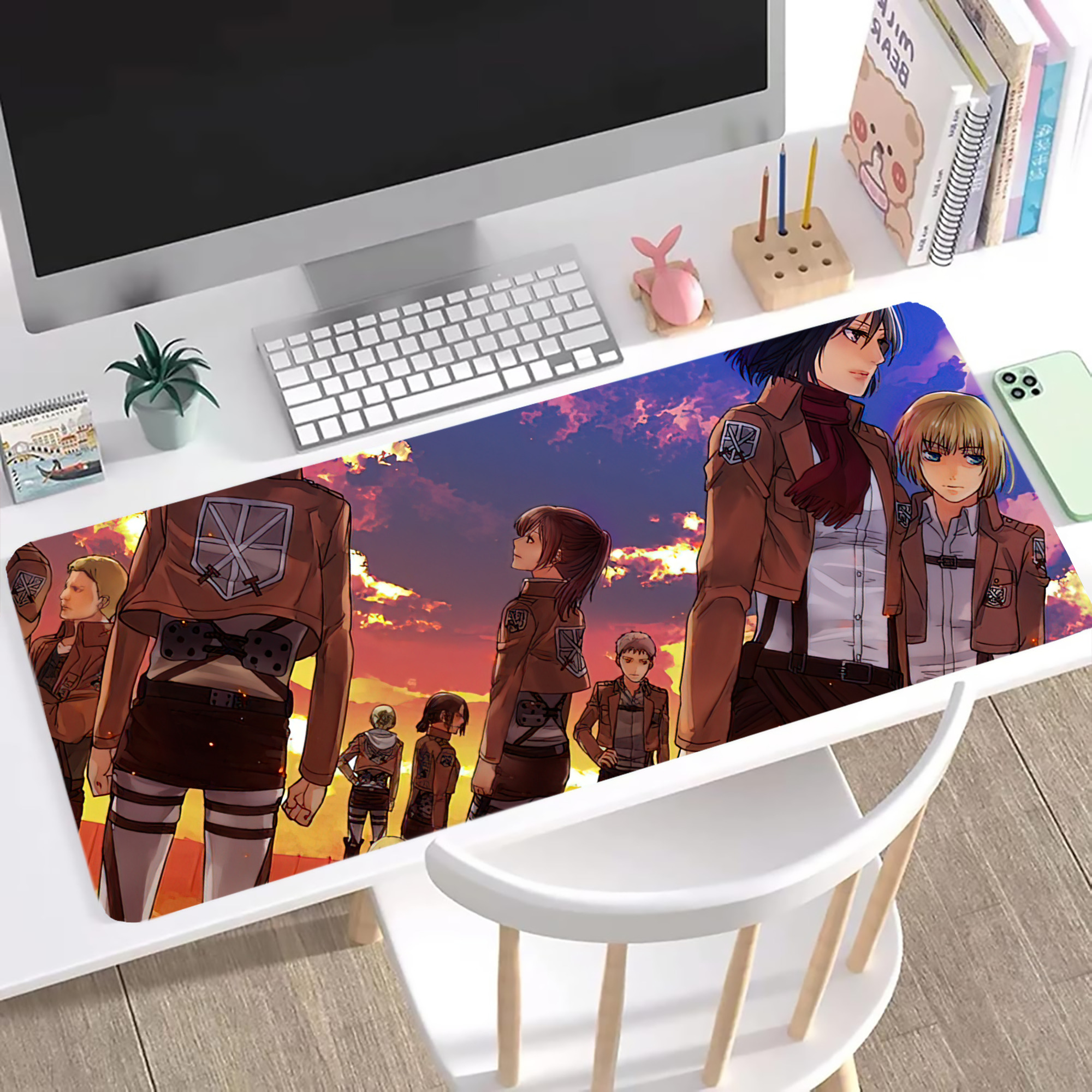 （画像用） 進撃の巨人 Attack on Titan ステッチ加工 大判デスクマット／滑り止めマウスパッド