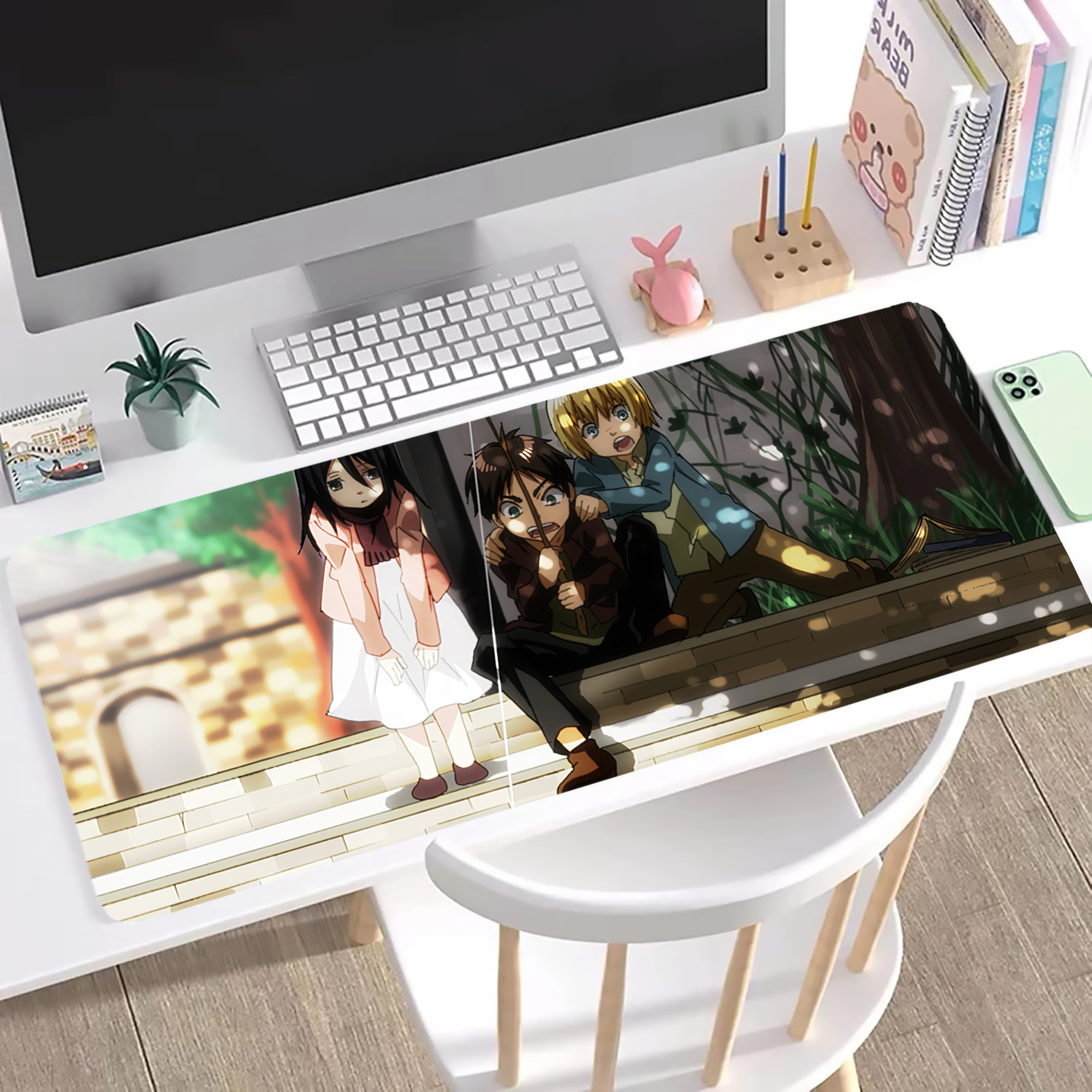 （画像用） 進撃の巨人 Attack on Titan ステッチ加工 大判デスクマット／滑り止めマウスパッド