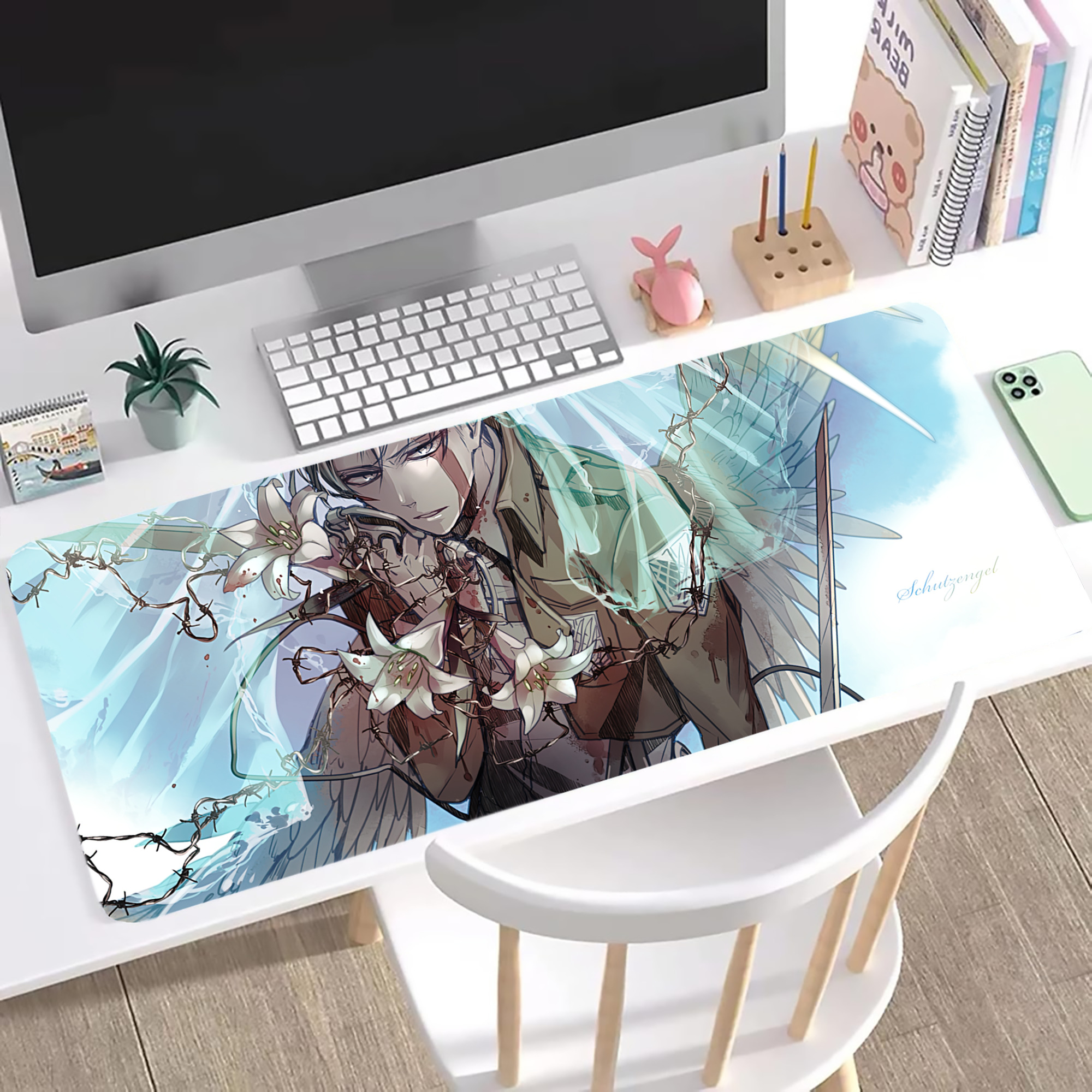 （画像用） 進撃の巨人 Attack on Titan ステッチ加工 大判デスクマット／滑り止めマウスパッド