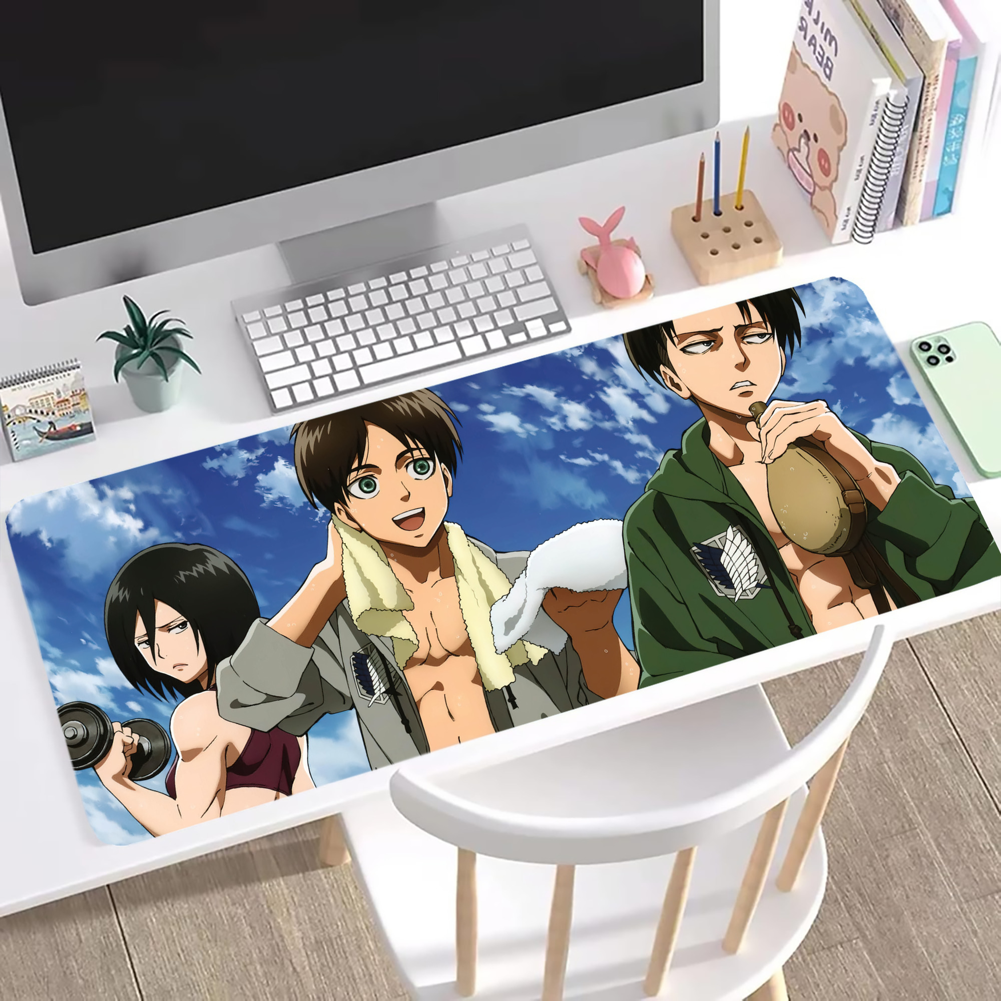 （画像用） 進撃の巨人 Attack on Titan ステッチ加工 大判デスクマット／滑り止めマウスパッド