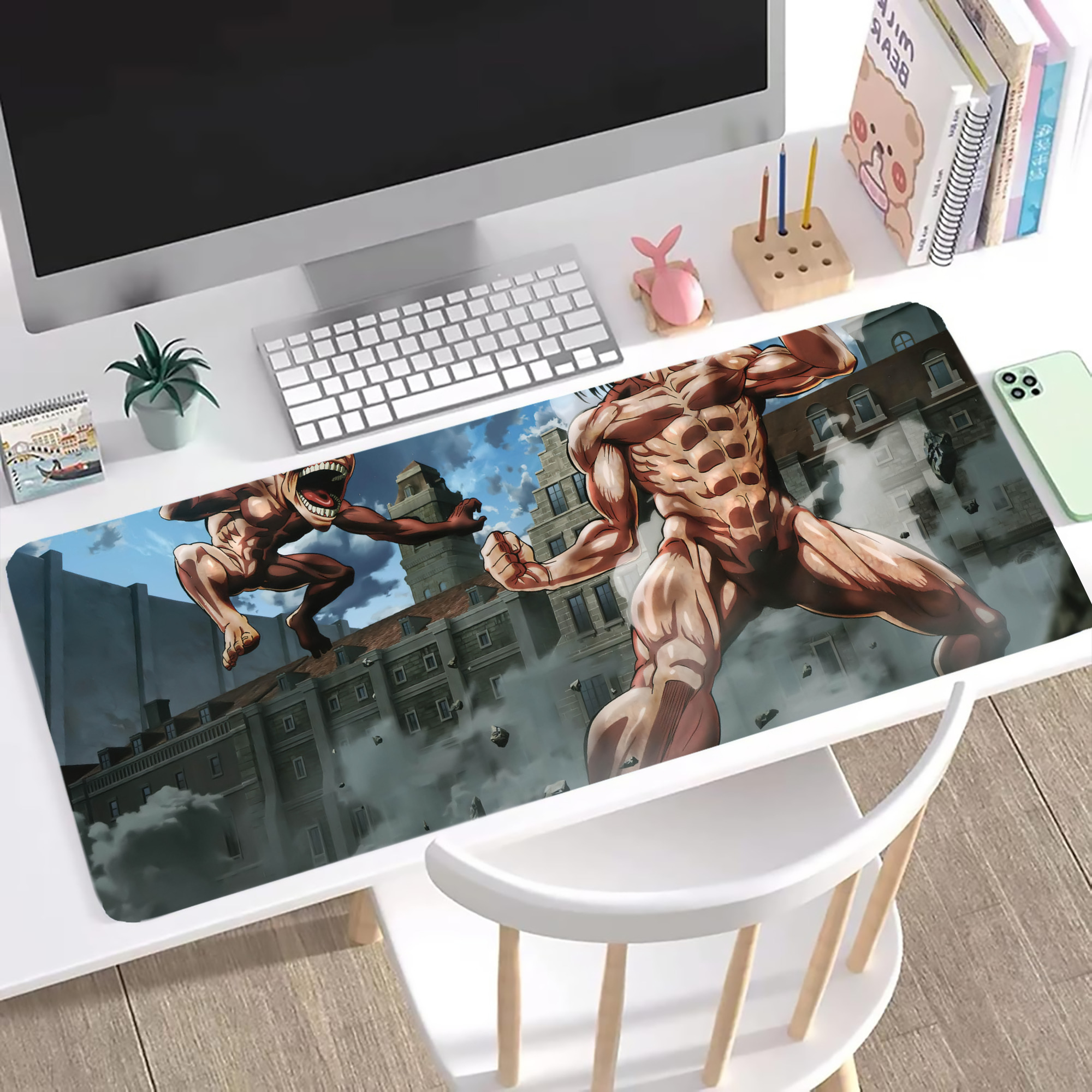 （画像用） 進撃の巨人 Attack on Titan ステッチ加工 大判デスクマット／滑り止めマウスパッド