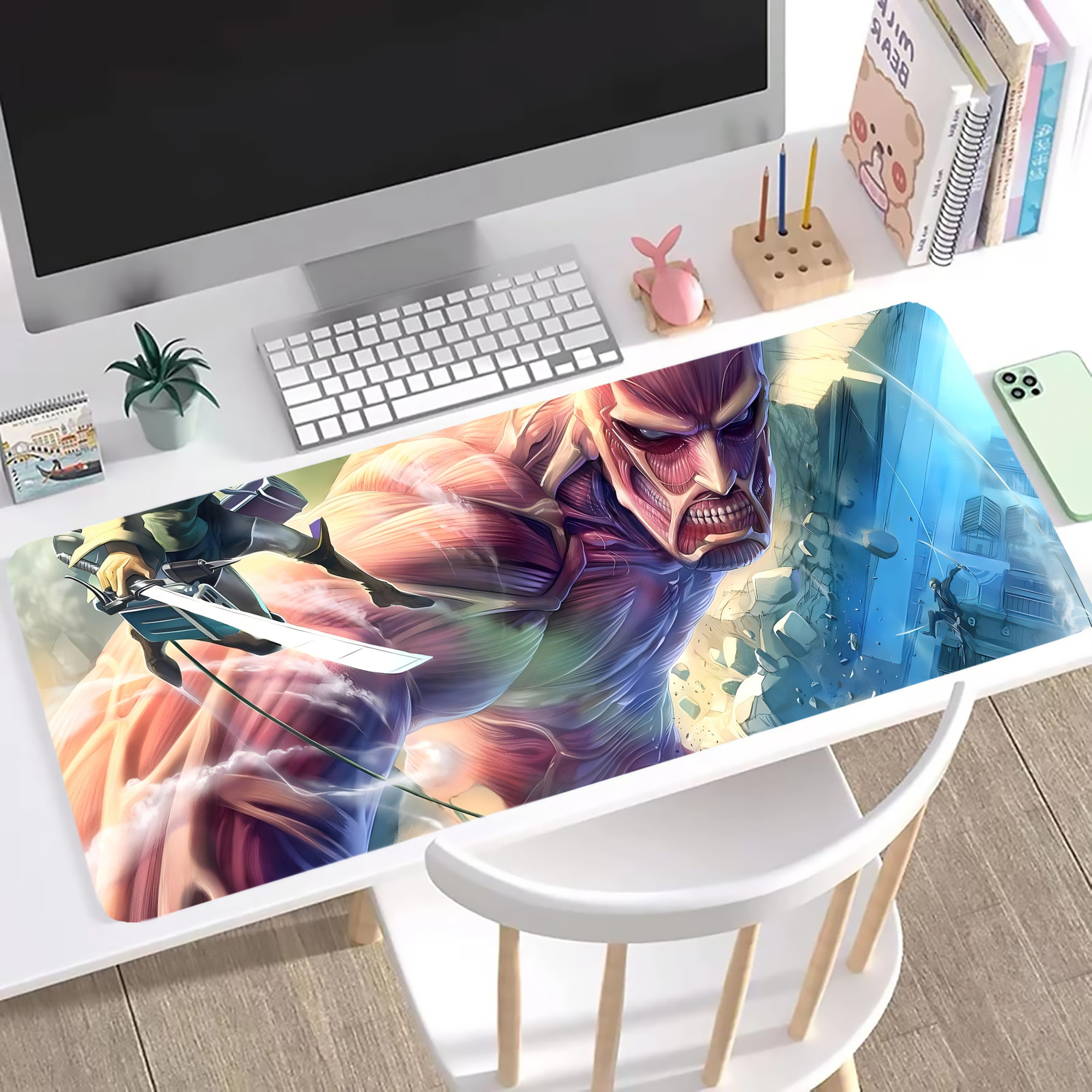 （画像用） 進撃の巨人 Attack on Titan ステッチ加工 大判デスクマット／滑り止めマウスパッド