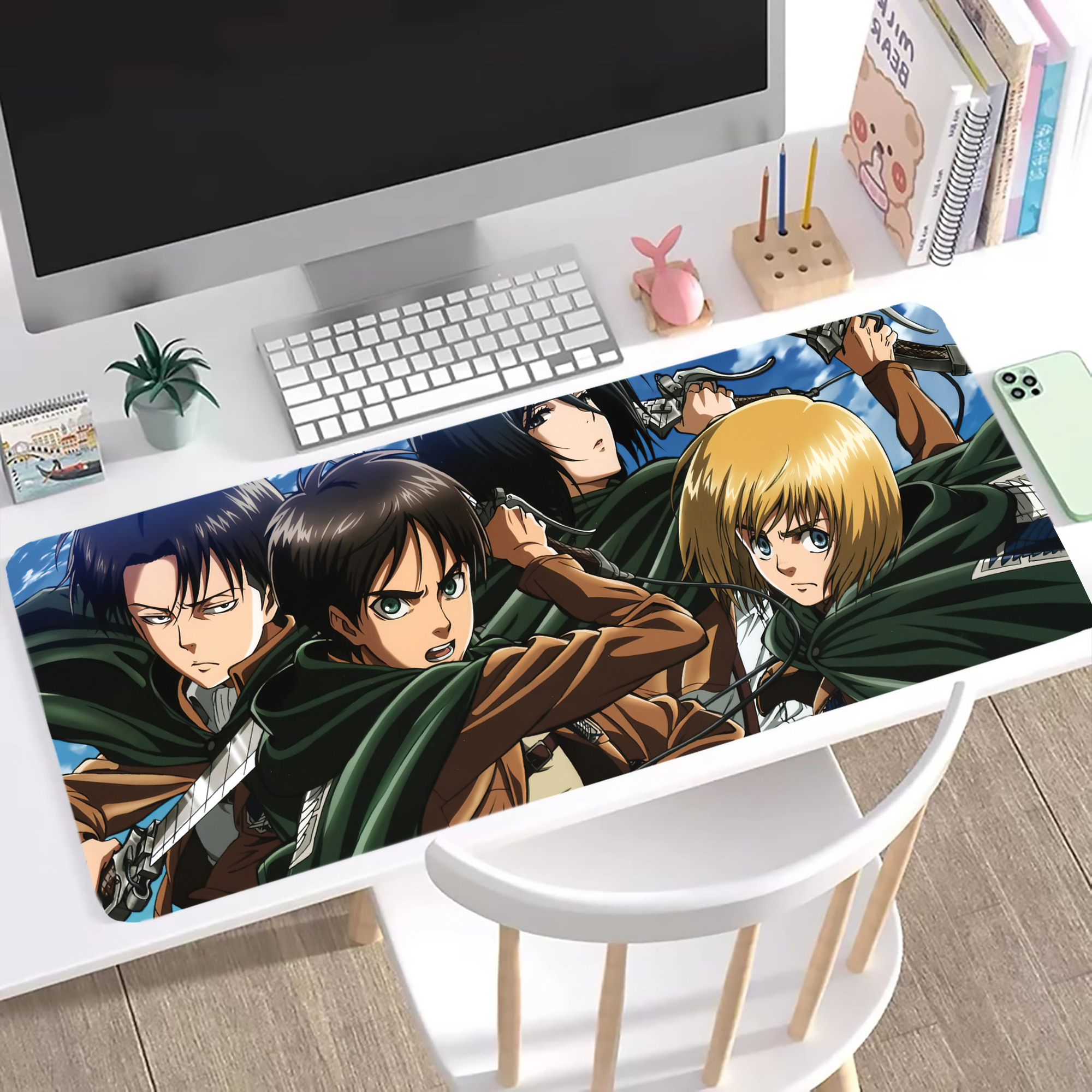 （画像用） 進撃の巨人 Attack on Titan ステッチ加工 大判デスクマット／滑り止めマウスパッド