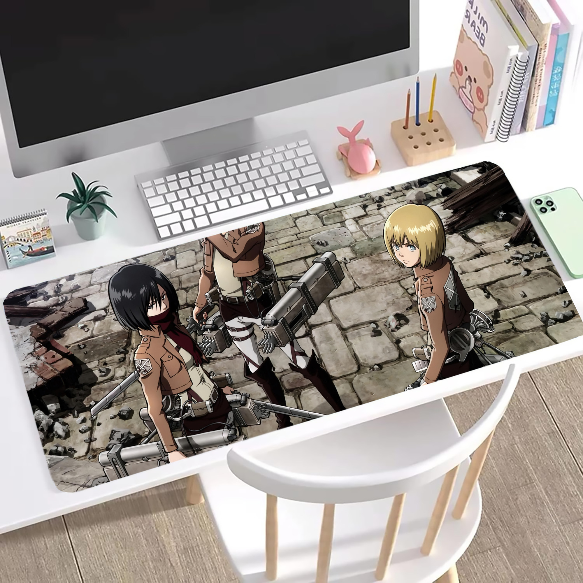 （画像用） 進撃の巨人 Attack on Titan ステッチ加工 大判デスクマット／滑り止めマウスパッド