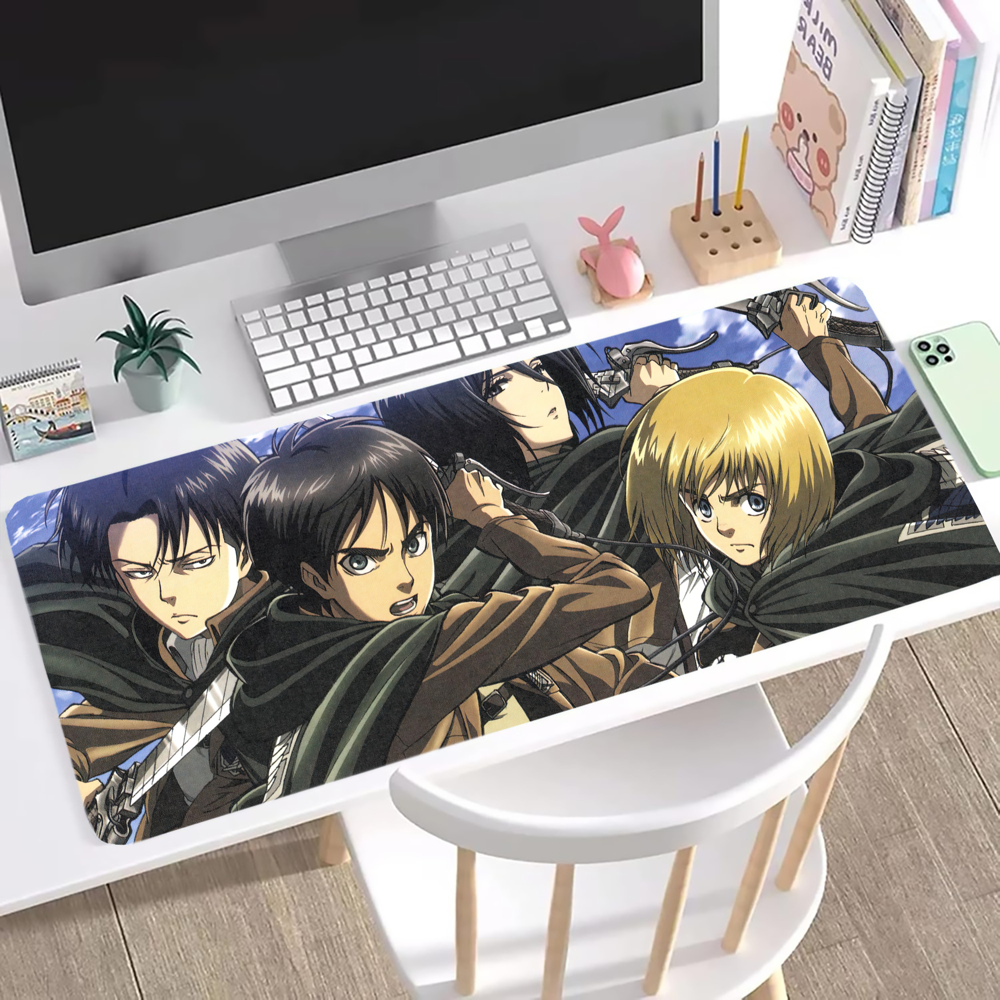 （画像用） 進撃の巨人 Attack on Titan ステッチ加工 大判デスクマット／滑り止めマウスパッド